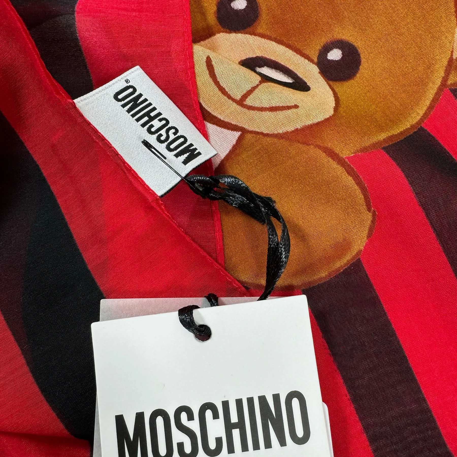 Moschino Scarf Red Toy Bear - Lightweight Cotton Silk Shawl SALE