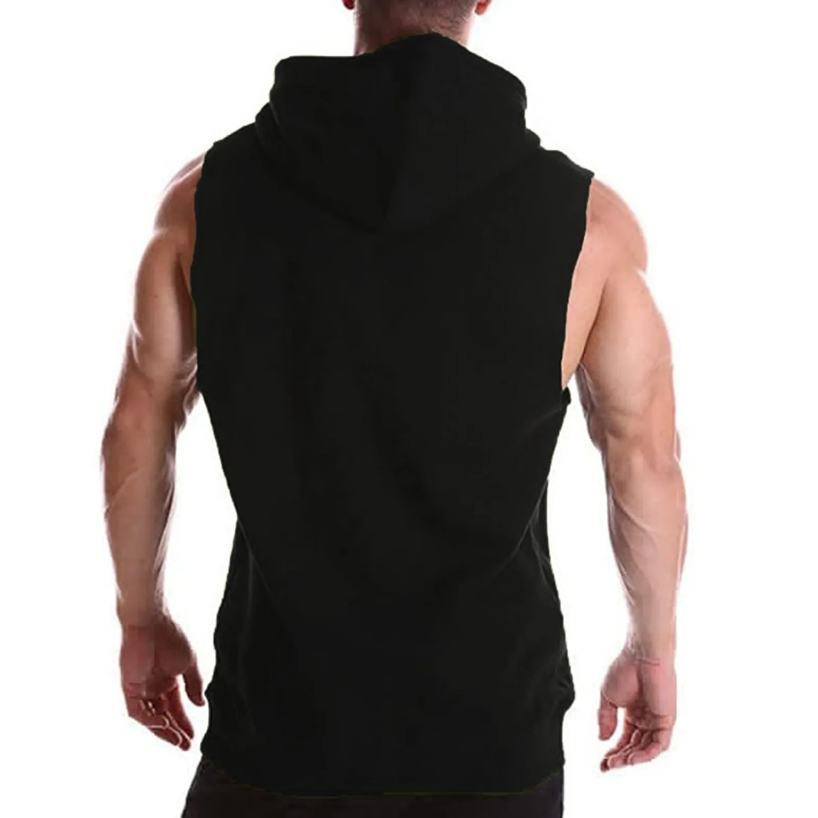  New Gyms Clothing Mens Bodybuilding Hooded Tank Top Soild Color Sleeveless Vest Sweatshirt Fitness Workout Sportswear Tops Male