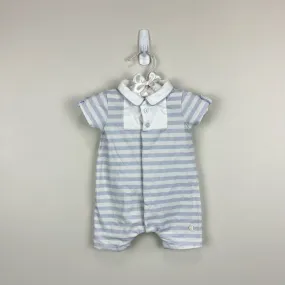 Patachou Blue and White Striped Shortall Romper 3 Months