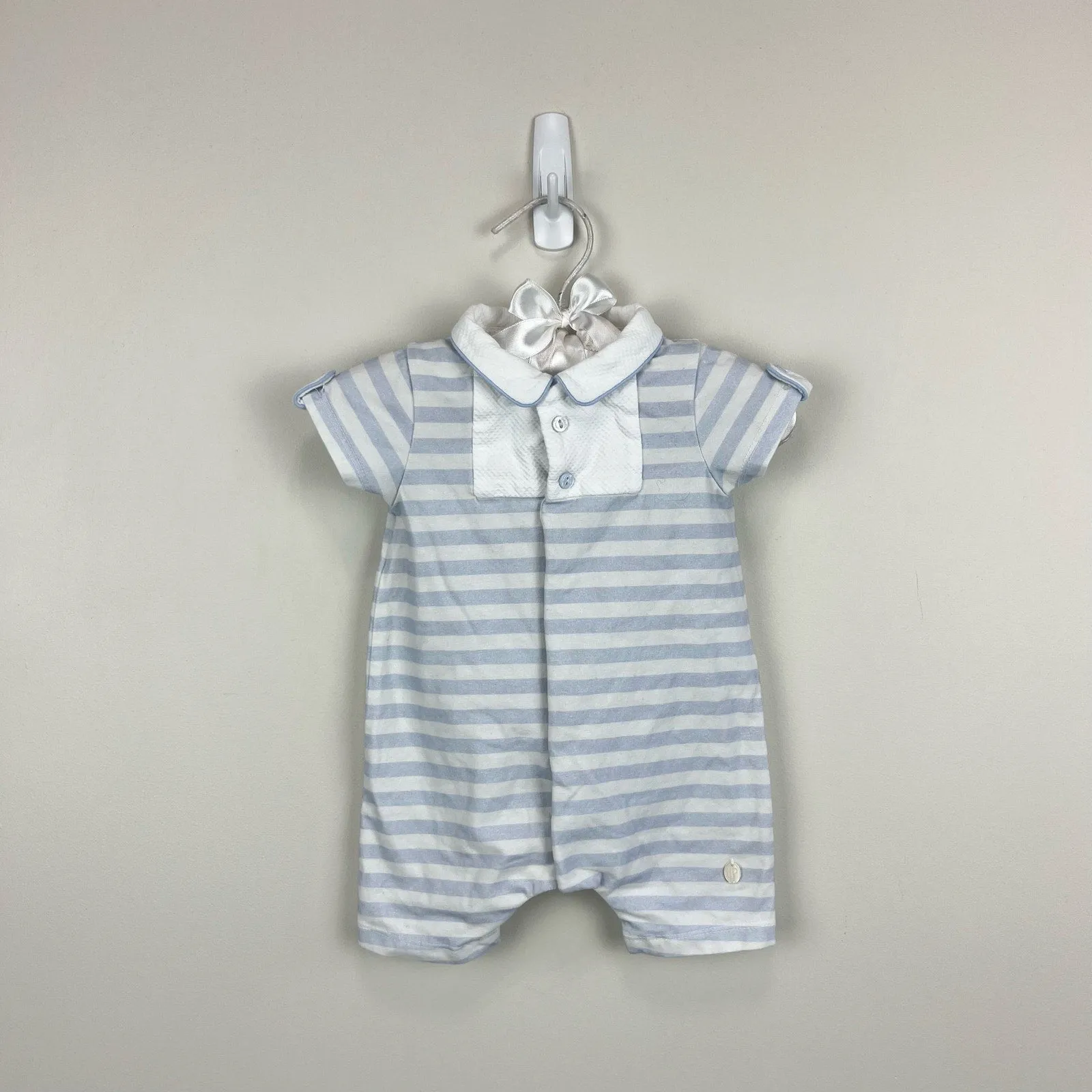 Patachou Blue and White Striped Shortall Romper 3 Months