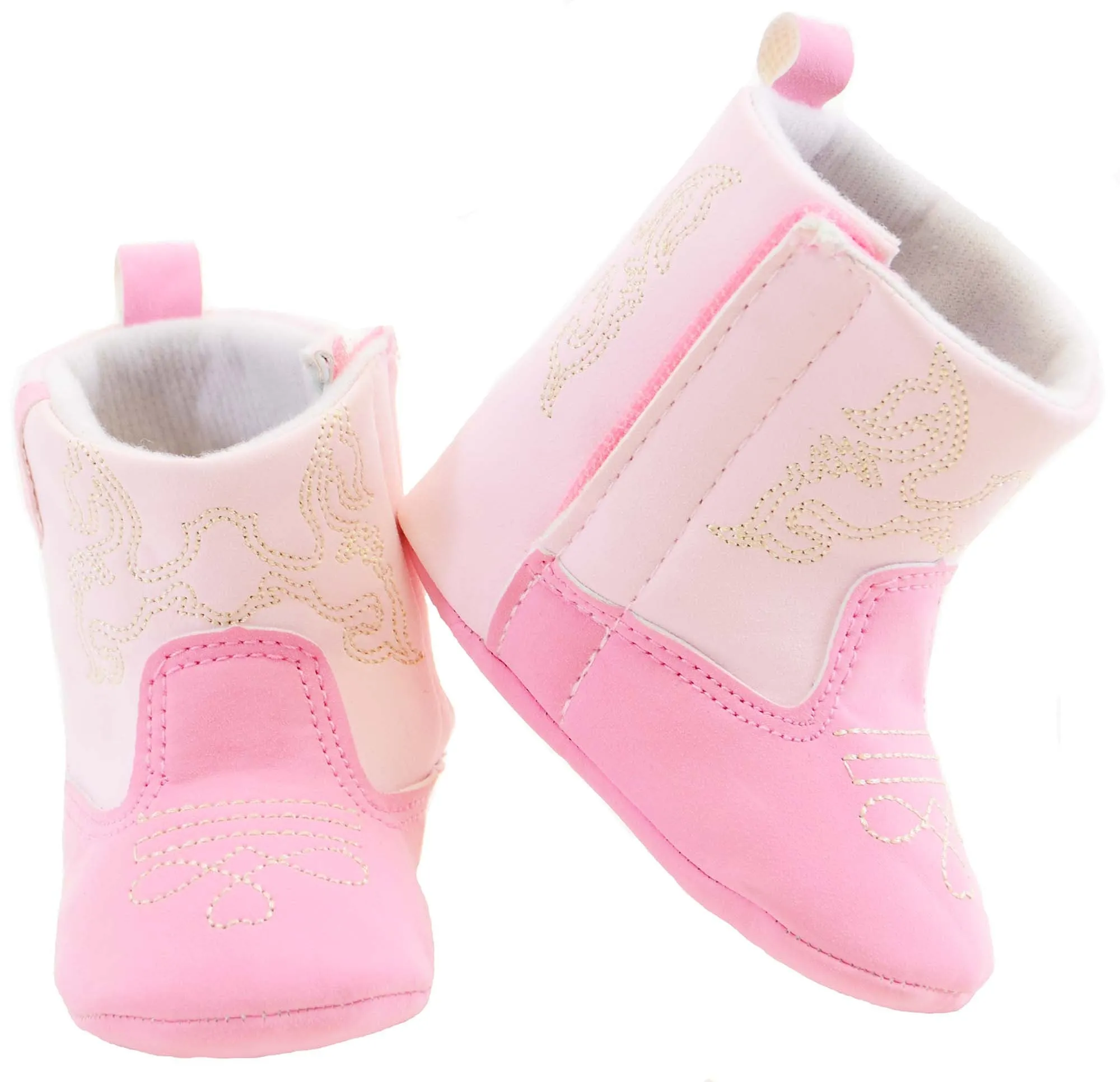 Pink Gold Embroidered Infant Baby Fashion Winter Cowgirl Boots