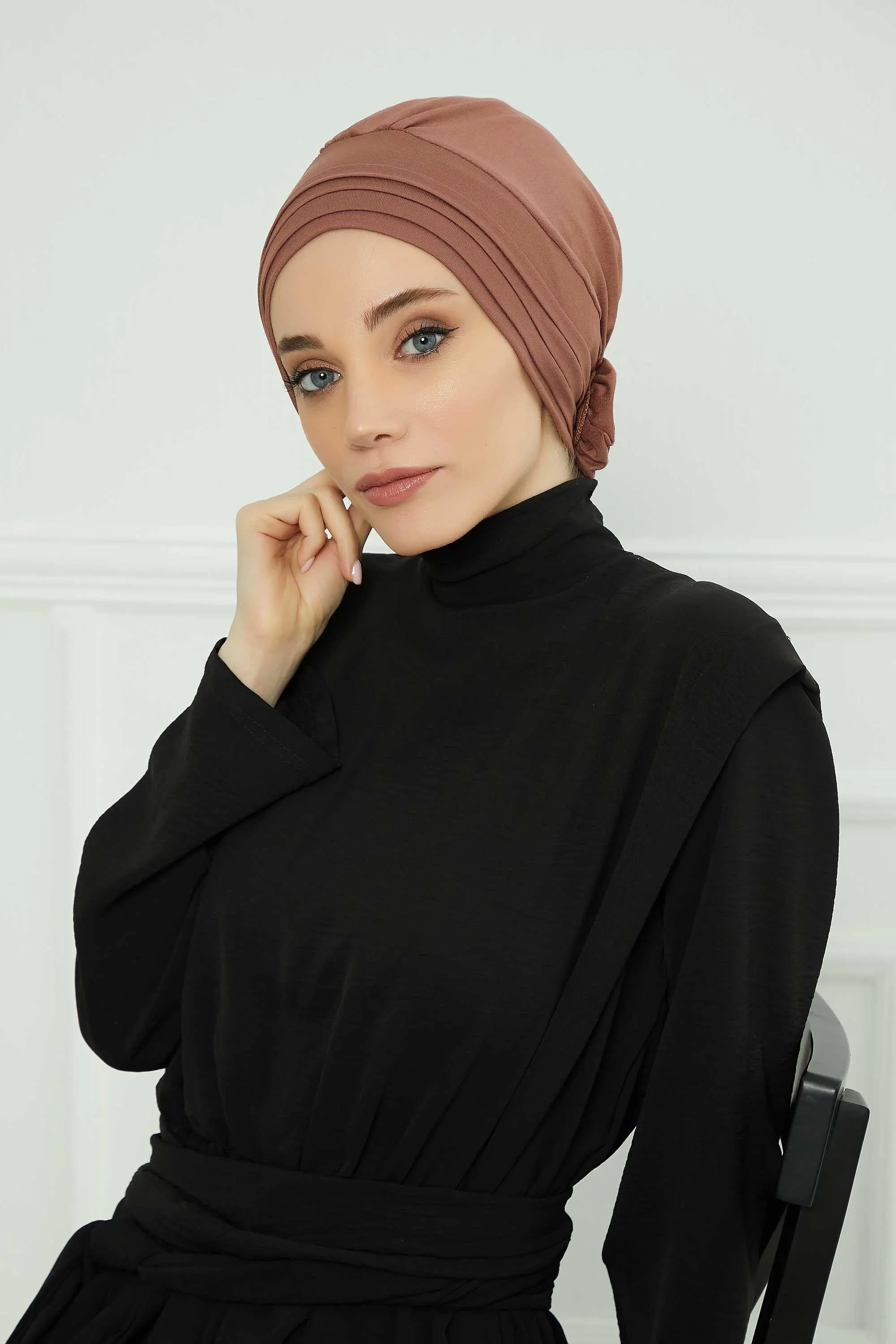 Pleated Instant Turban made from High Quality Combed Cotton, Comfortable Pre-Tied Turban Hijab, Flexible Chemo Cancer Bonnet Headwear,B-74