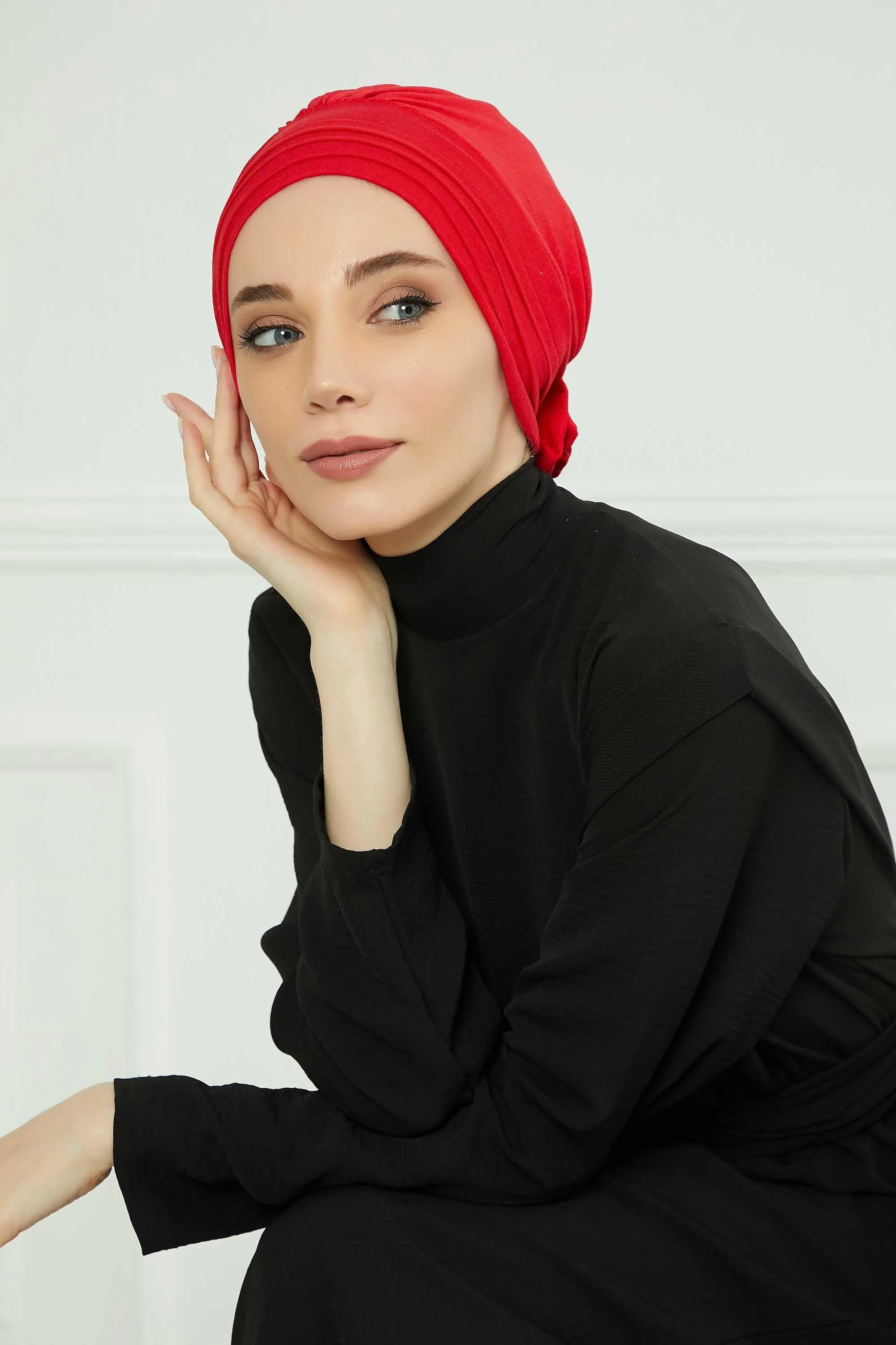 Pleated Instant Turban made from High Quality Combed Cotton, Comfortable Pre-Tied Turban Hijab, Flexible Chemo Cancer Bonnet Headwear,B-74