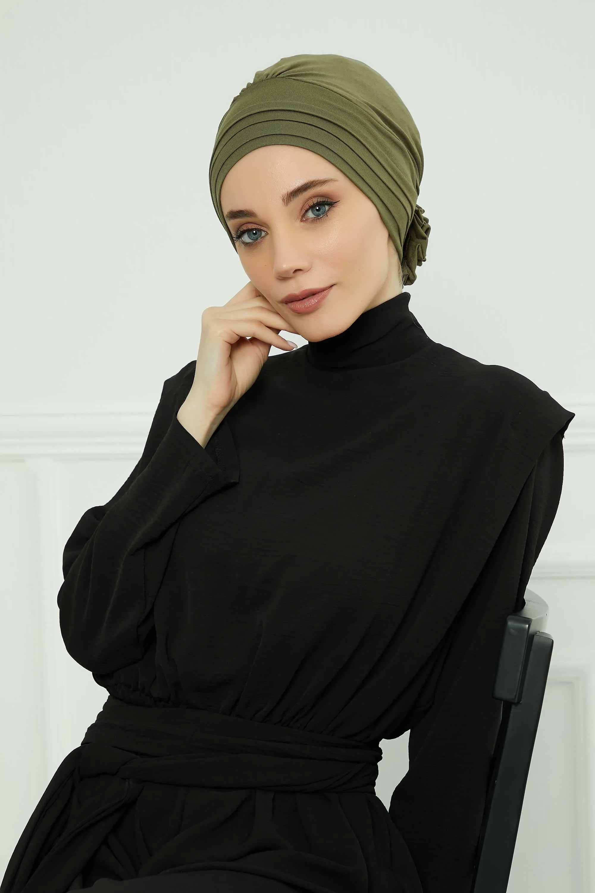 Pleated Instant Turban made from High Quality Combed Cotton, Comfortable Pre-Tied Turban Hijab, Flexible Chemo Cancer Bonnet Headwear,B-74