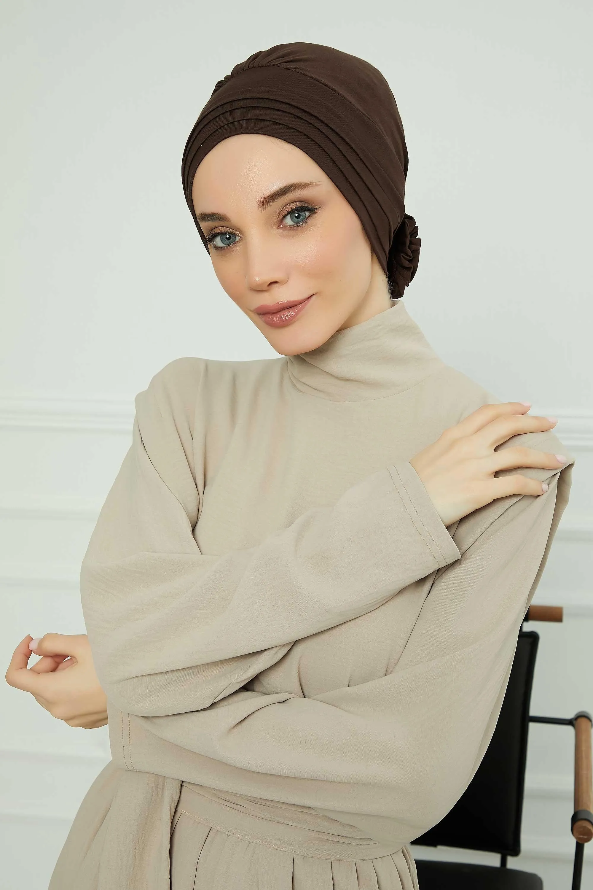 Pleated Instant Turban made from High Quality Combed Cotton, Comfortable Pre-Tied Turban Hijab, Flexible Chemo Cancer Bonnet Headwear,B-74