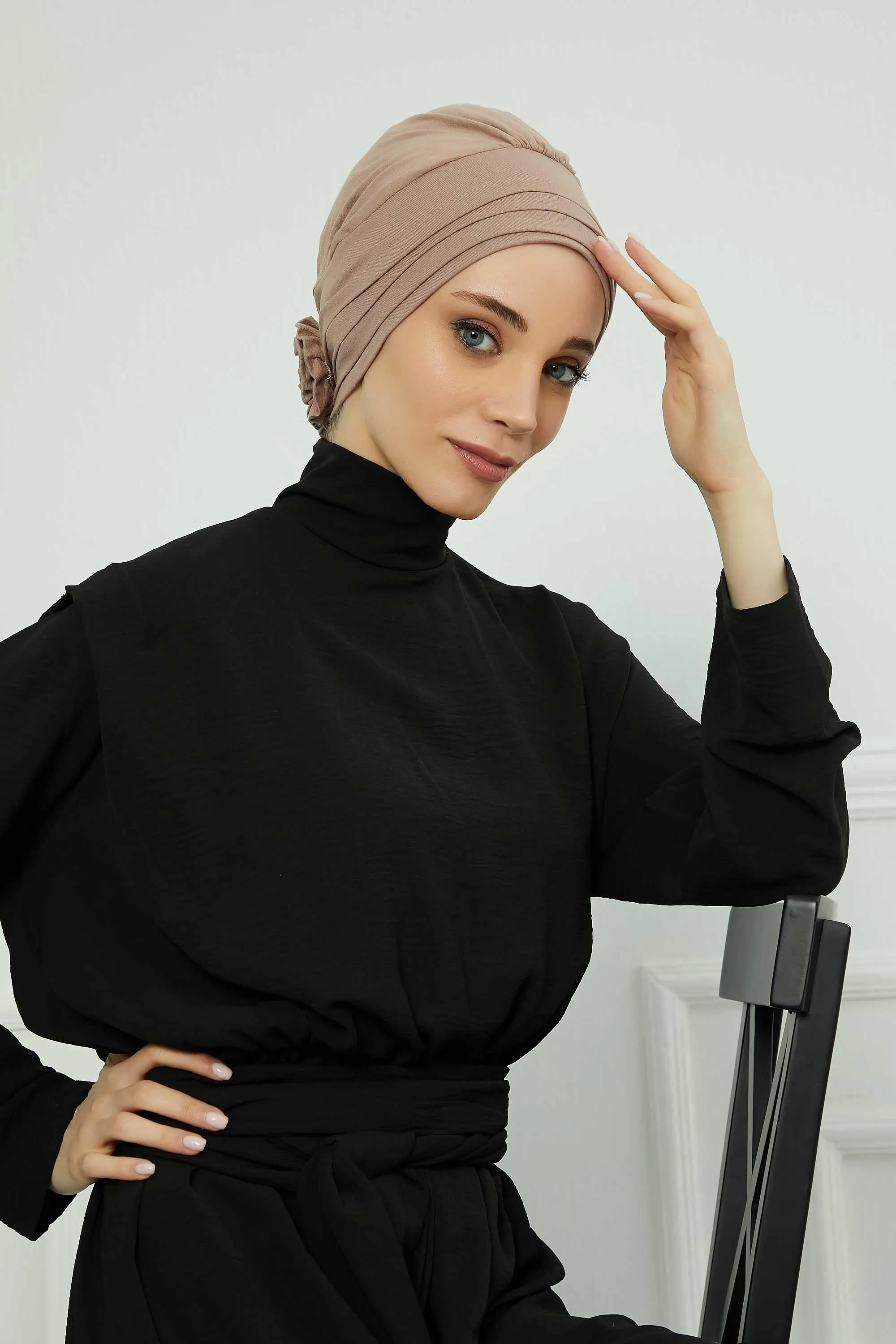 Pleated Instant Turban made from High Quality Combed Cotton, Comfortable Pre-Tied Turban Hijab, Flexible Chemo Cancer Bonnet Headwear,B-74