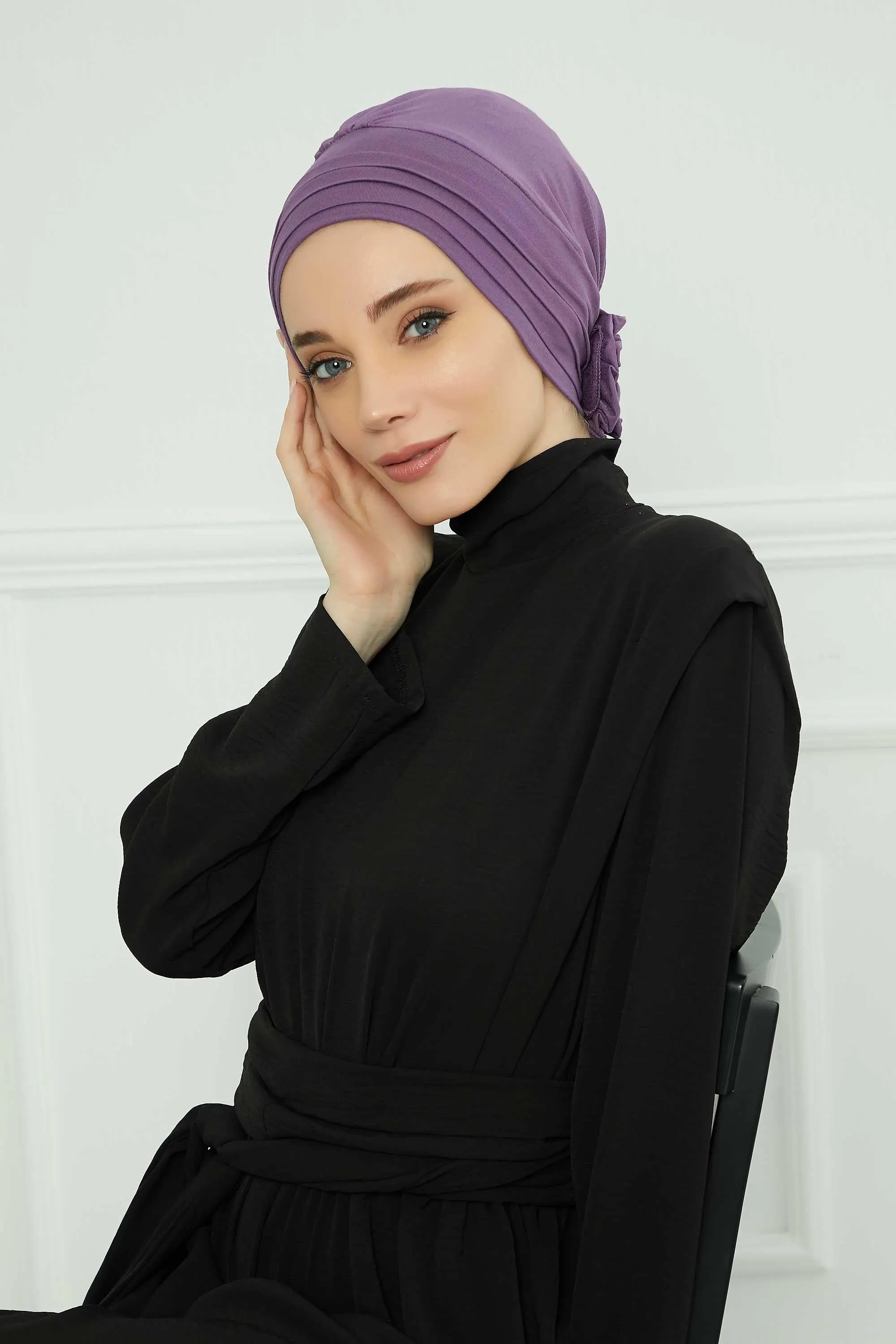 Pleated Instant Turban made from High Quality Combed Cotton, Comfortable Pre-Tied Turban Hijab, Flexible Chemo Cancer Bonnet Headwear,B-74