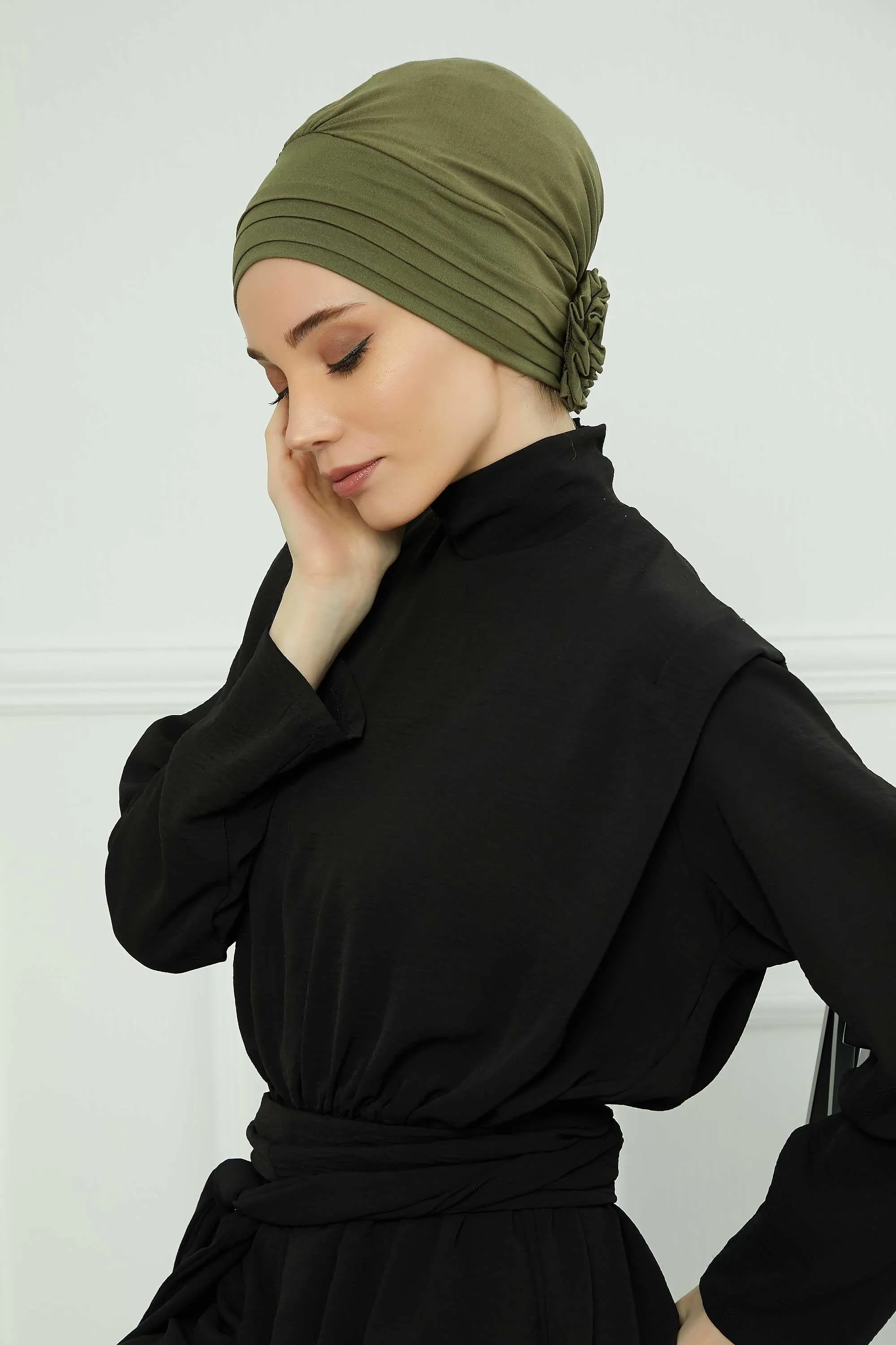 Pleated Instant Turban made from High Quality Combed Cotton, Comfortable Pre-Tied Turban Hijab, Flexible Chemo Cancer Bonnet Headwear,B-74