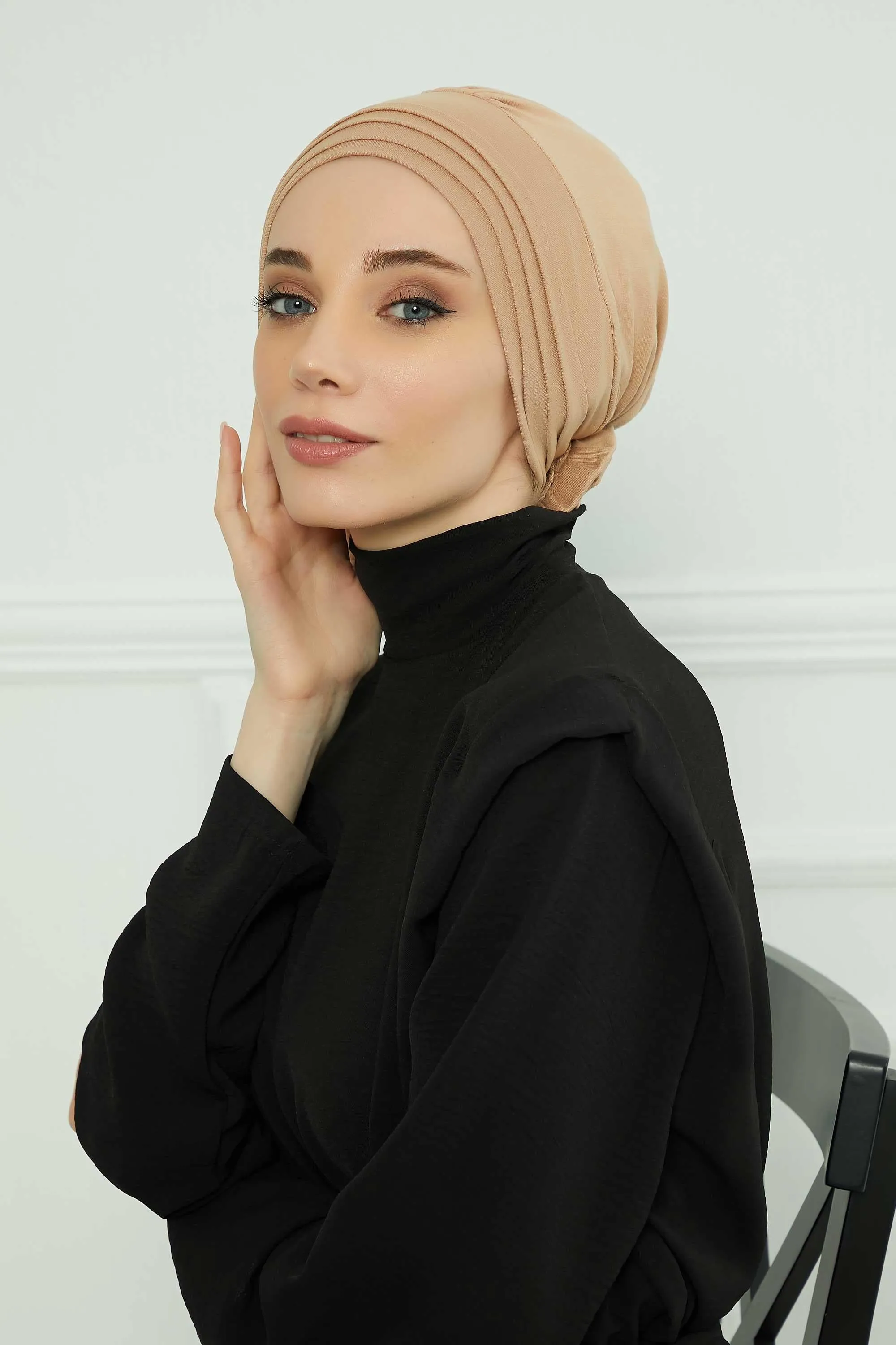 Pleated Instant Turban made from High Quality Combed Cotton, Comfortable Pre-Tied Turban Hijab, Flexible Chemo Cancer Bonnet Headwear,B-74