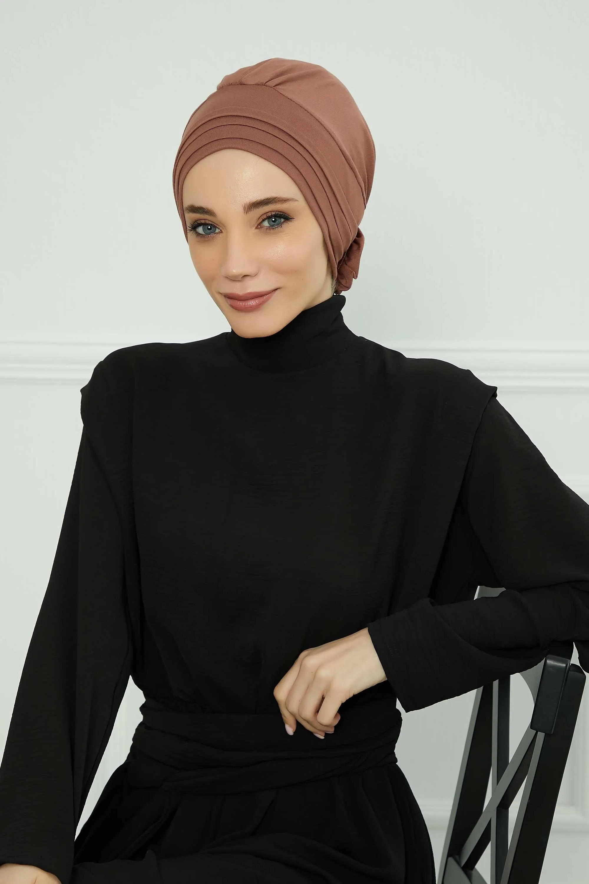 Pleated Instant Turban made from High Quality Combed Cotton, Comfortable Pre-Tied Turban Hijab, Flexible Chemo Cancer Bonnet Headwear,B-74