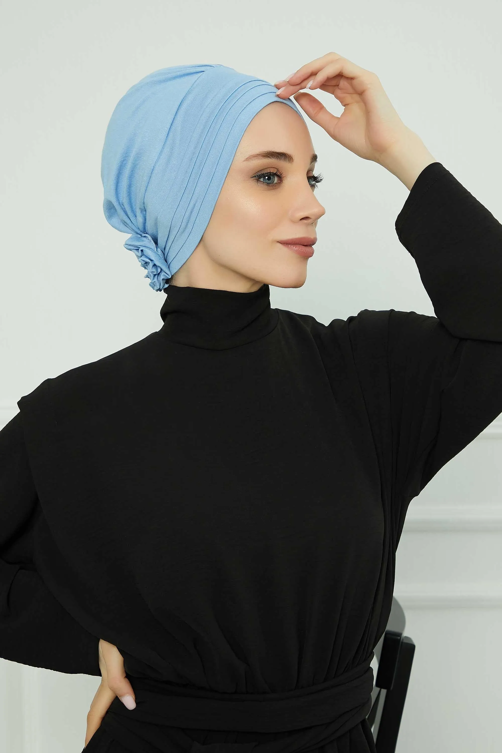 Pleated Instant Turban made from High Quality Combed Cotton, Comfortable Pre-Tied Turban Hijab, Flexible Chemo Cancer Bonnet Headwear,B-74