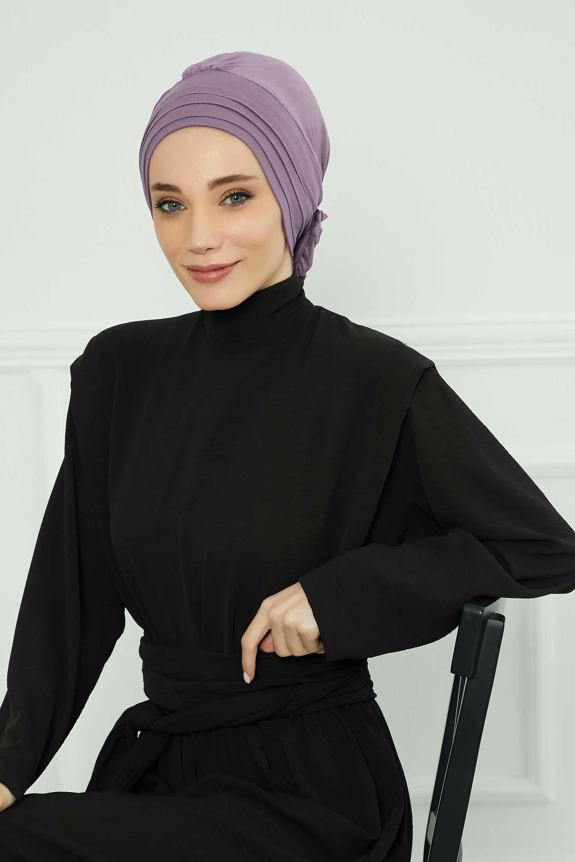 Pleated Instant Turban made from High Quality Combed Cotton, Comfortable Pre-Tied Turban Hijab, Flexible Chemo Cancer Bonnet Headwear,B-74