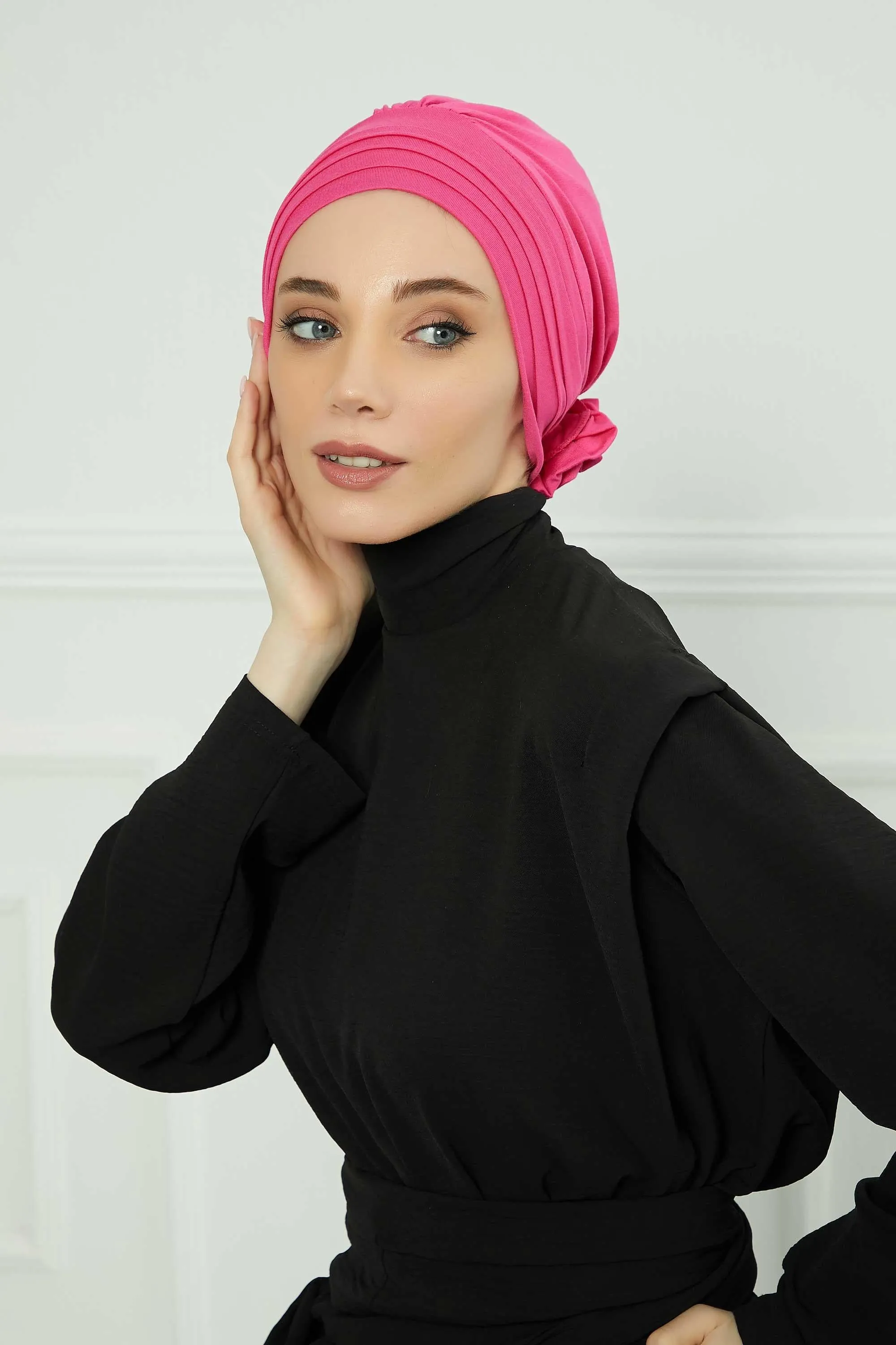 Pleated Instant Turban made from High Quality Combed Cotton, Comfortable Pre-Tied Turban Hijab, Flexible Chemo Cancer Bonnet Headwear,B-74