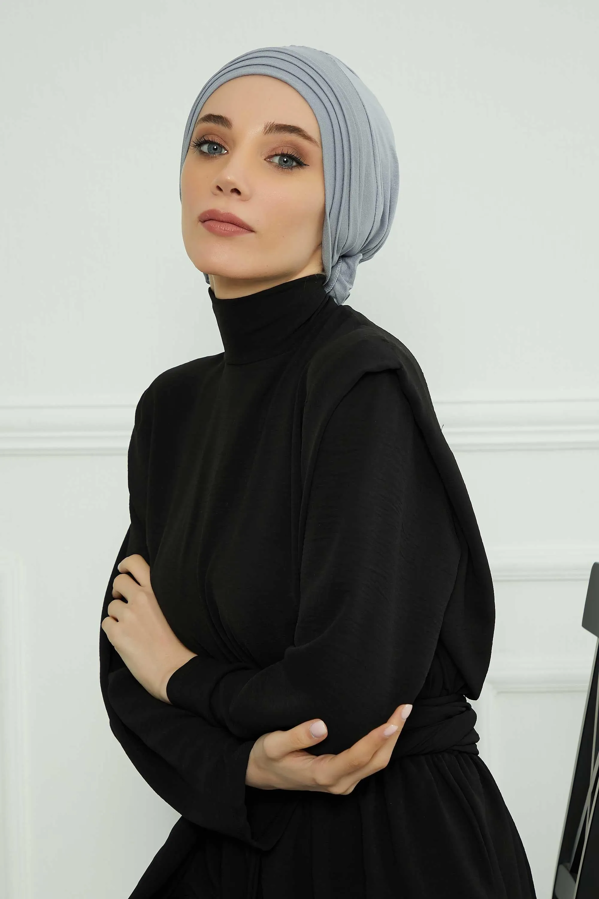 Pleated Instant Turban made from High Quality Combed Cotton, Comfortable Pre-Tied Turban Hijab, Flexible Chemo Cancer Bonnet Headwear,B-74