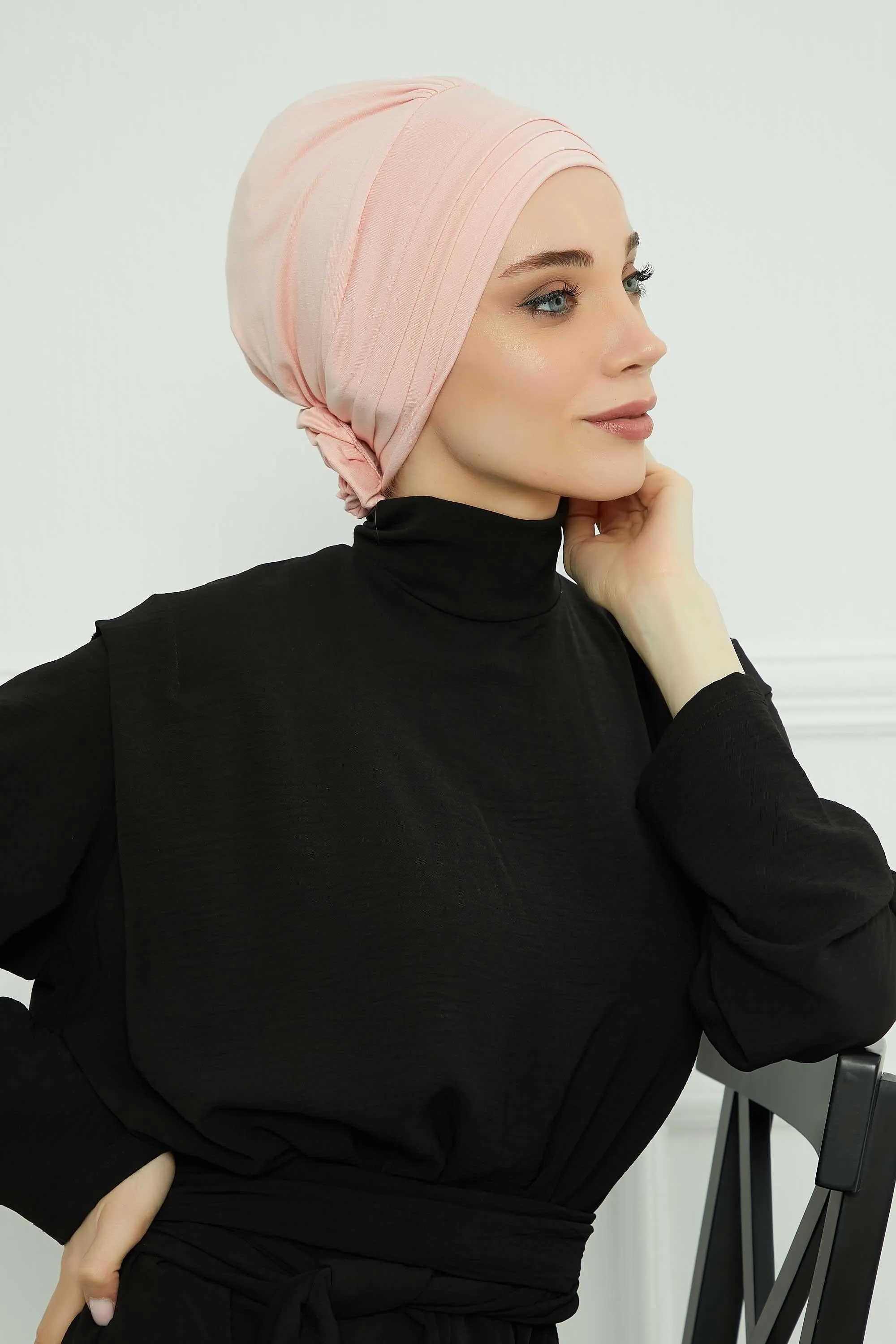 Pleated Instant Turban made from High Quality Combed Cotton, Comfortable Pre-Tied Turban Hijab, Flexible Chemo Cancer Bonnet Headwear,B-74