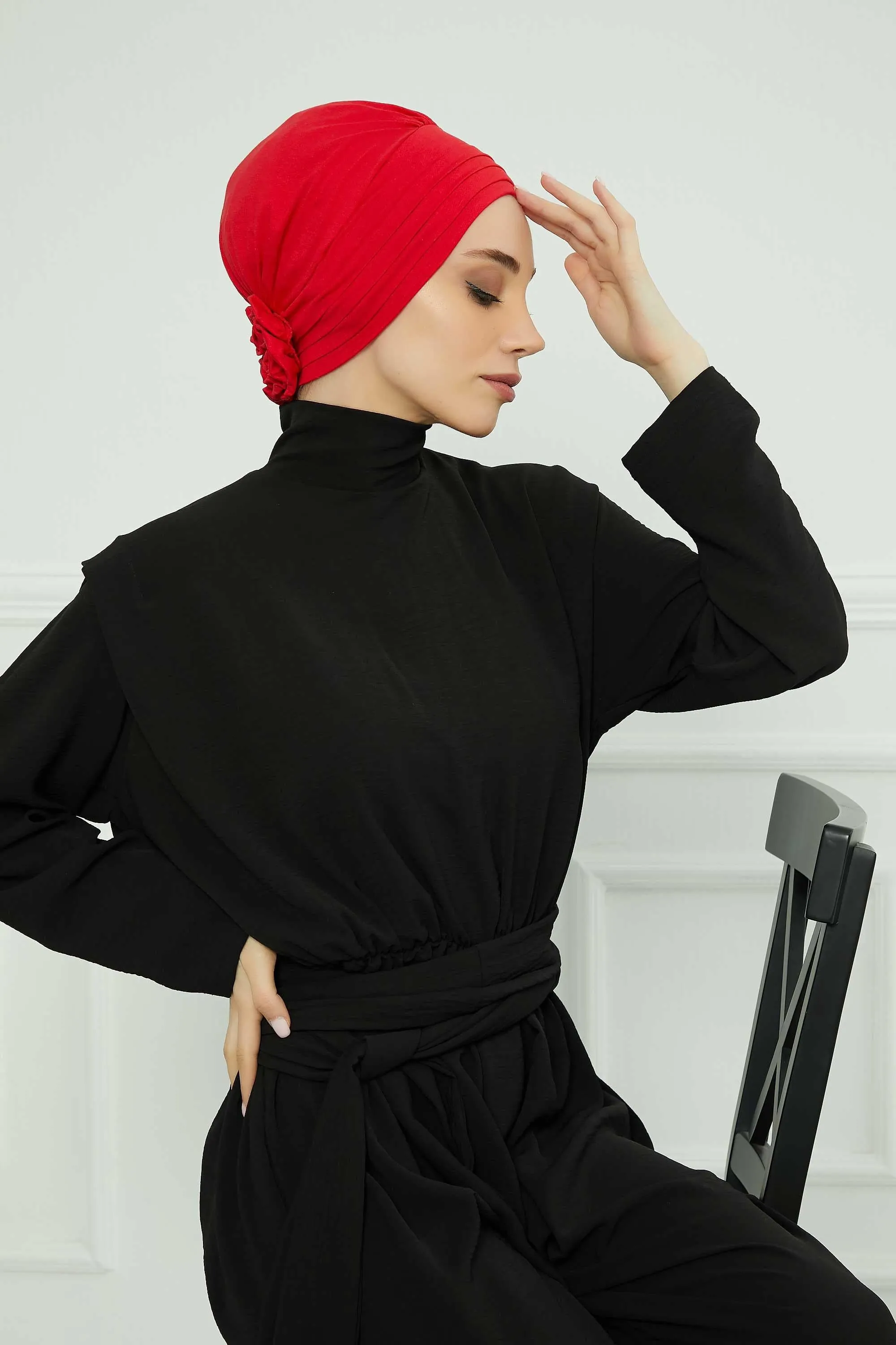 Pleated Instant Turban made from High Quality Combed Cotton, Comfortable Pre-Tied Turban Hijab, Flexible Chemo Cancer Bonnet Headwear,B-74