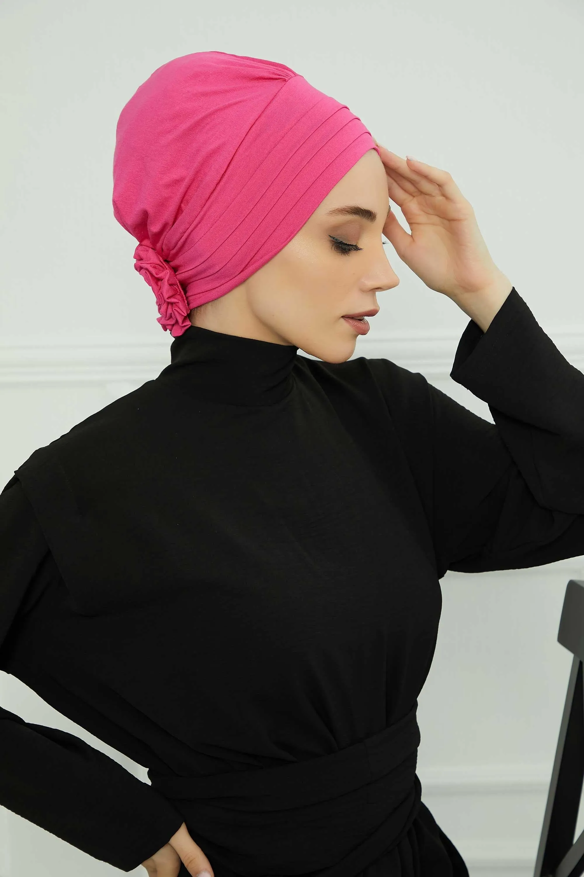 Pleated Instant Turban made from High Quality Combed Cotton, Comfortable Pre-Tied Turban Hijab, Flexible Chemo Cancer Bonnet Headwear,B-74