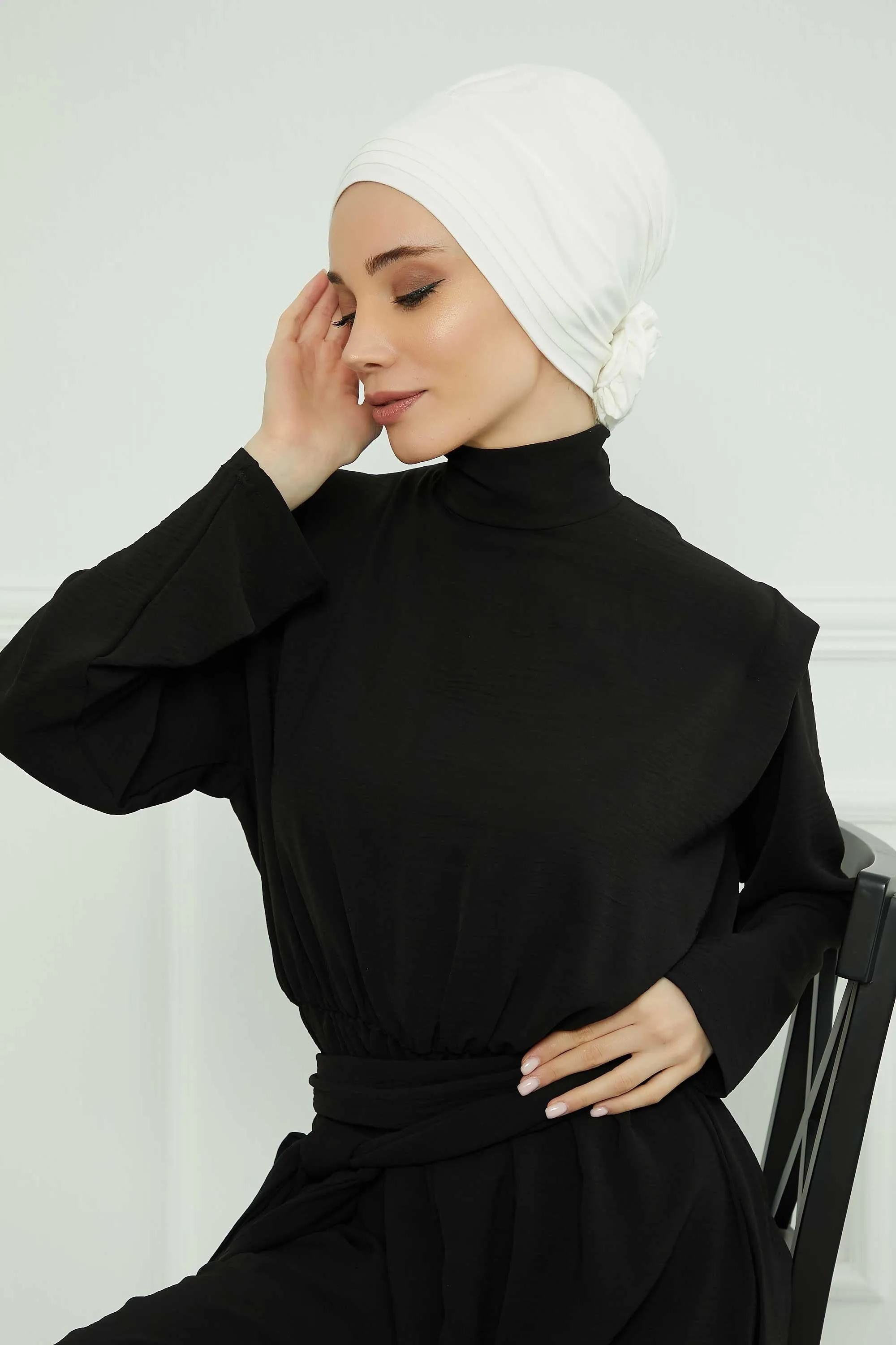 Pleated Instant Turban made from High Quality Combed Cotton, Comfortable Pre-Tied Turban Hijab, Flexible Chemo Cancer Bonnet Headwear,B-74