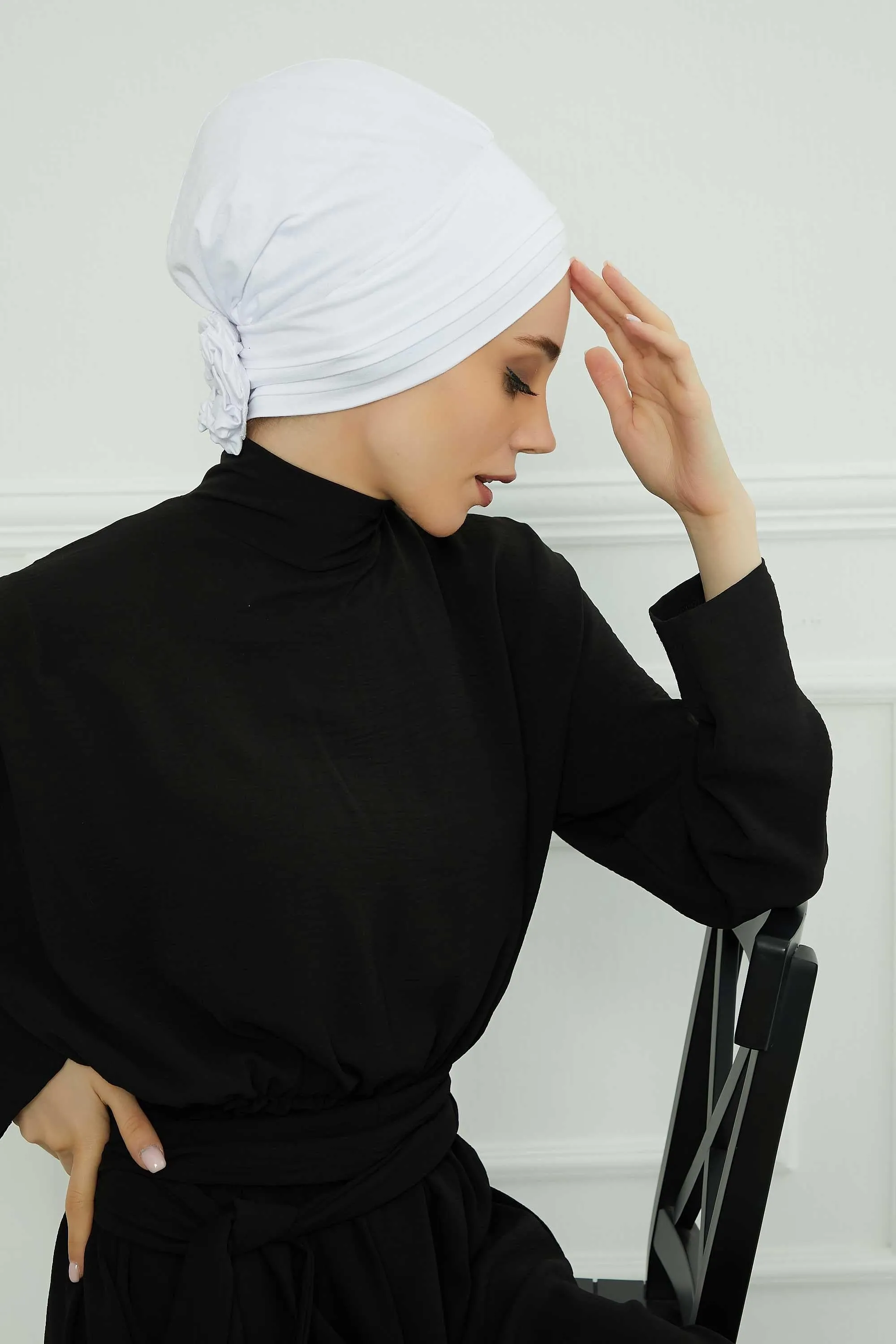 Pleated Instant Turban made from High Quality Combed Cotton, Comfortable Pre-Tied Turban Hijab, Flexible Chemo Cancer Bonnet Headwear,B-74