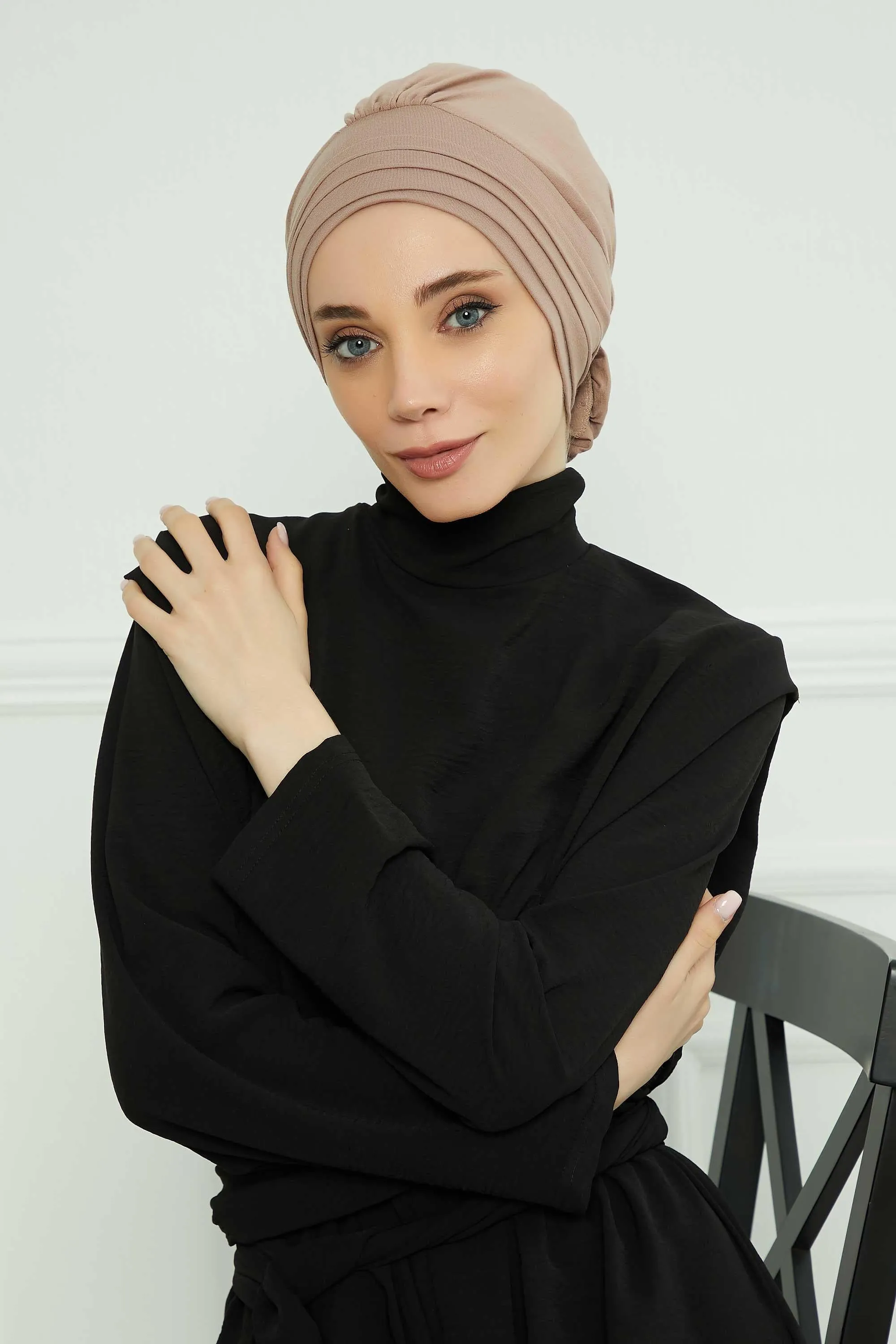 Pleated Instant Turban made from High Quality Combed Cotton, Comfortable Pre-Tied Turban Hijab, Flexible Chemo Cancer Bonnet Headwear,B-74