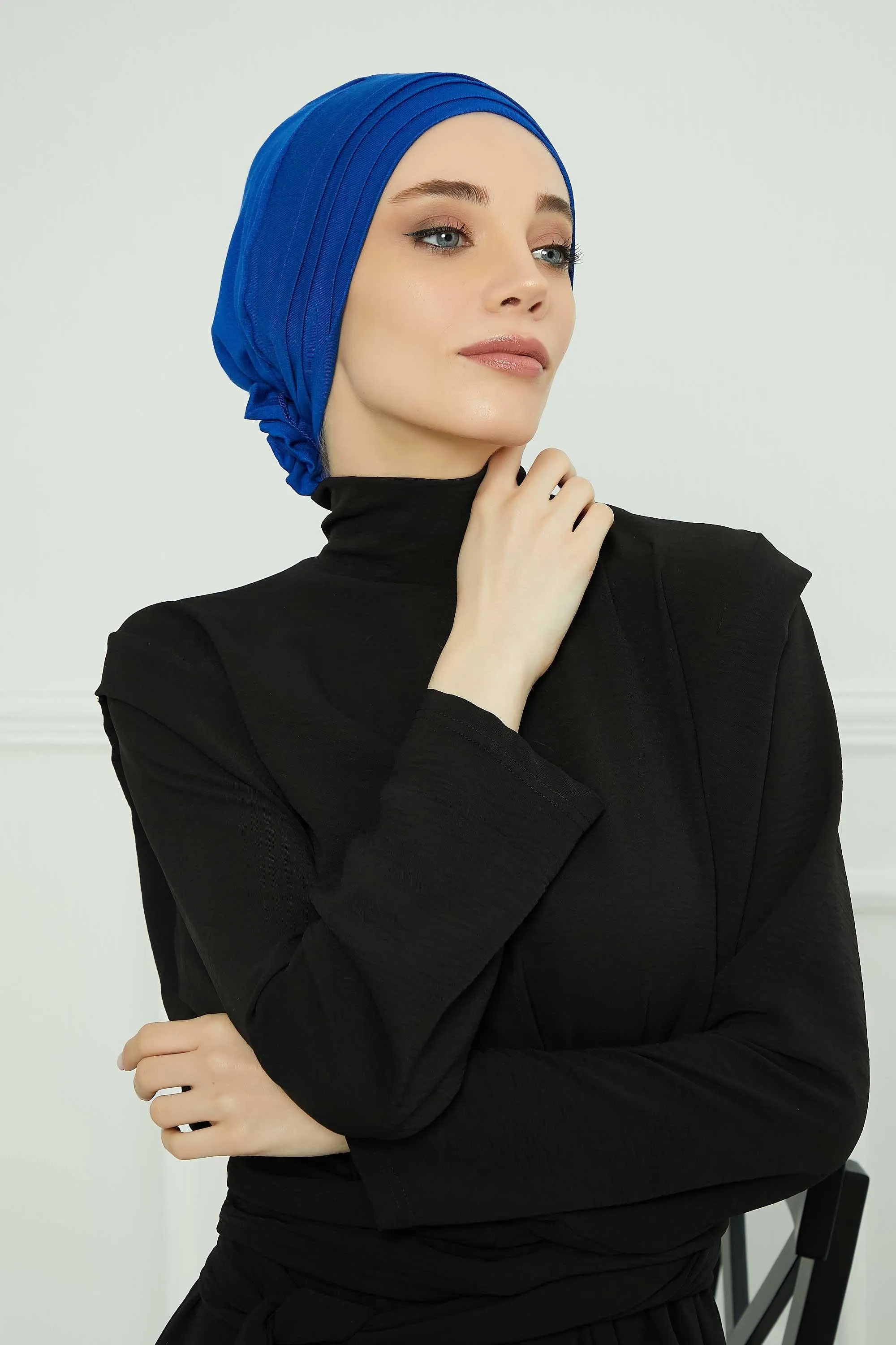 Pleated Instant Turban made from High Quality Combed Cotton, Comfortable Pre-Tied Turban Hijab, Flexible Chemo Cancer Bonnet Headwear,B-74