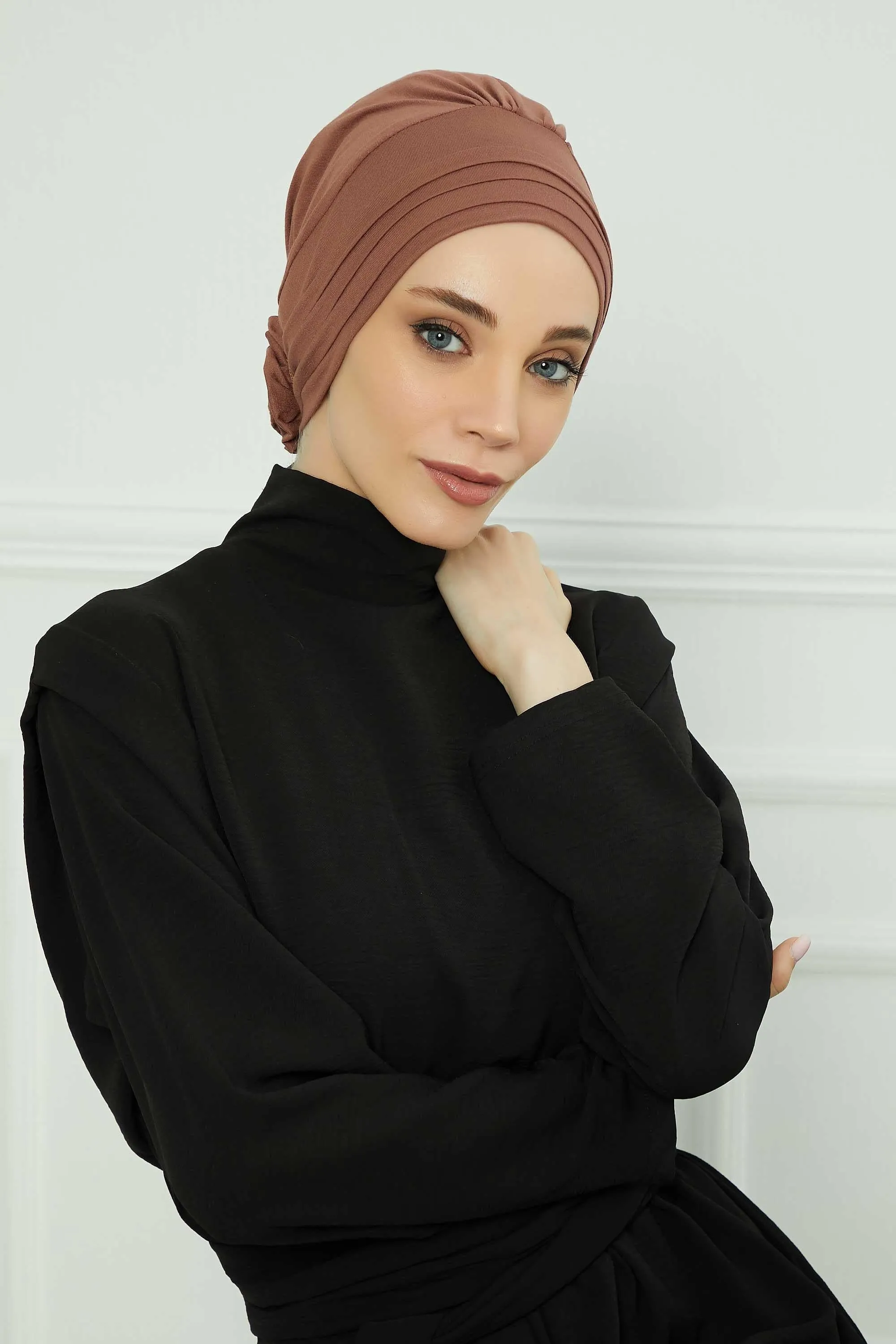 Pleated Instant Turban made from High Quality Combed Cotton, Comfortable Pre-Tied Turban Hijab, Flexible Chemo Cancer Bonnet Headwear,B-74