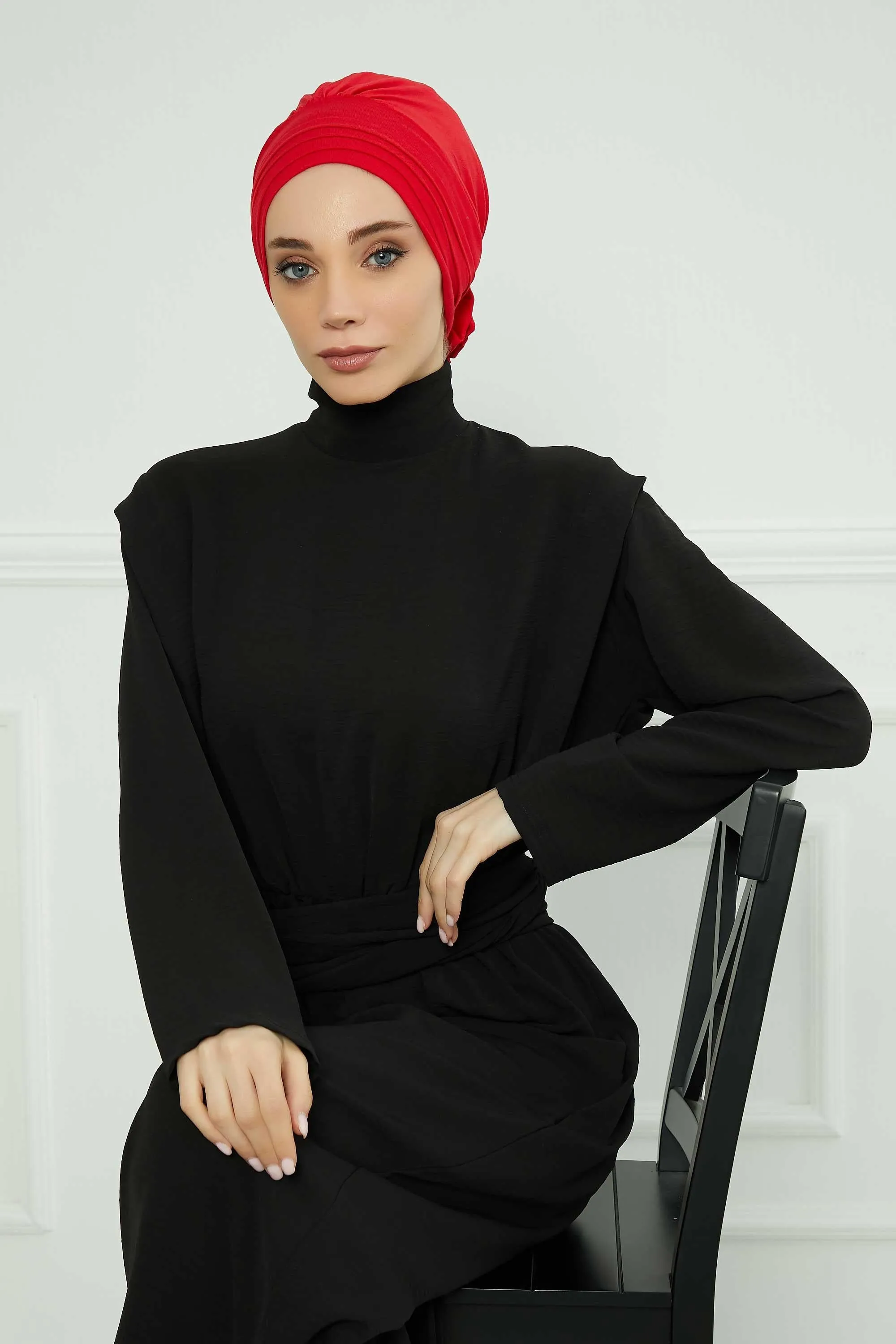 Pleated Instant Turban made from High Quality Combed Cotton, Comfortable Pre-Tied Turban Hijab, Flexible Chemo Cancer Bonnet Headwear,B-74