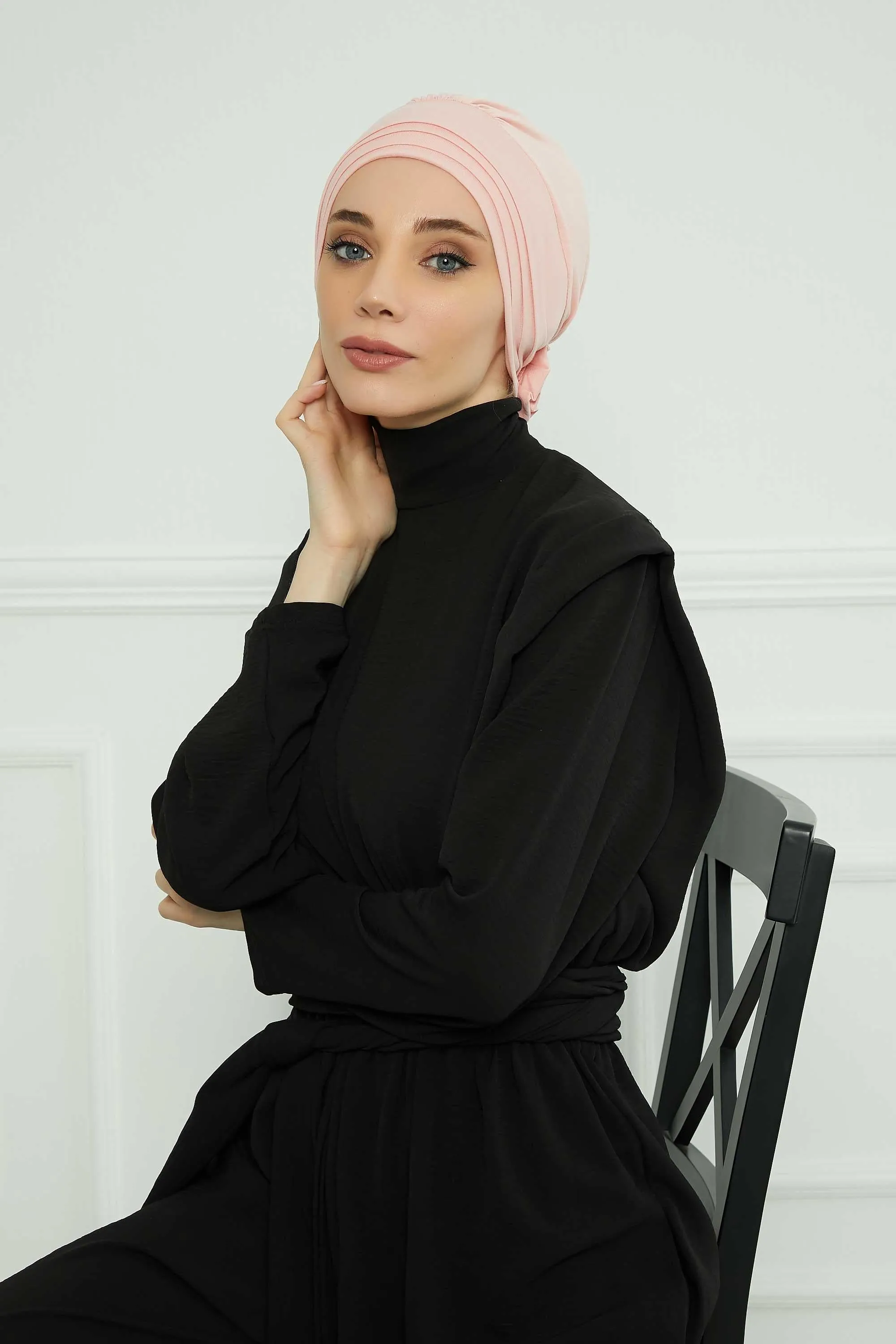 Pleated Instant Turban made from High Quality Combed Cotton, Comfortable Pre-Tied Turban Hijab, Flexible Chemo Cancer Bonnet Headwear,B-74