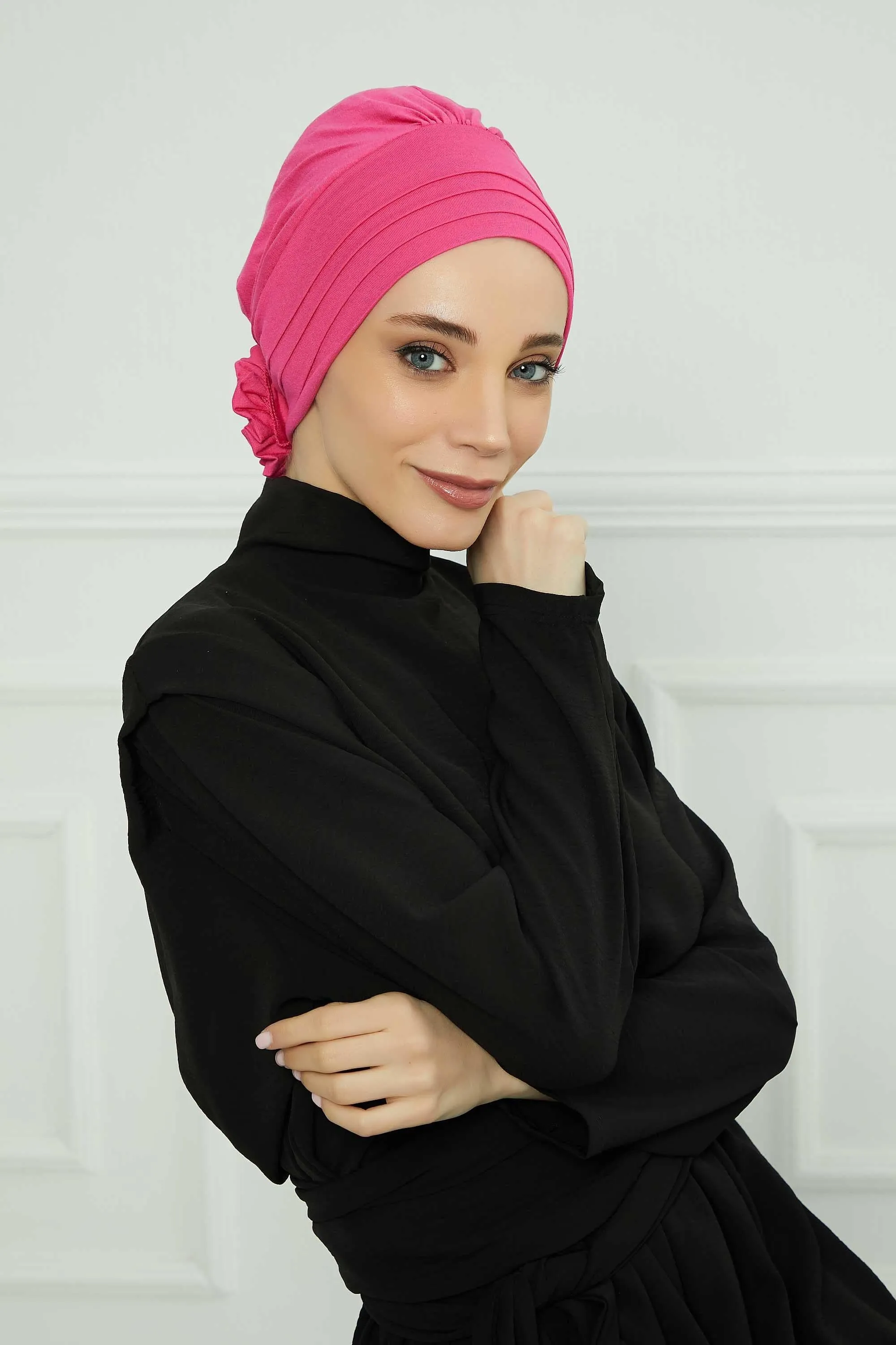 Pleated Instant Turban made from High Quality Combed Cotton, Comfortable Pre-Tied Turban Hijab, Flexible Chemo Cancer Bonnet Headwear,B-74