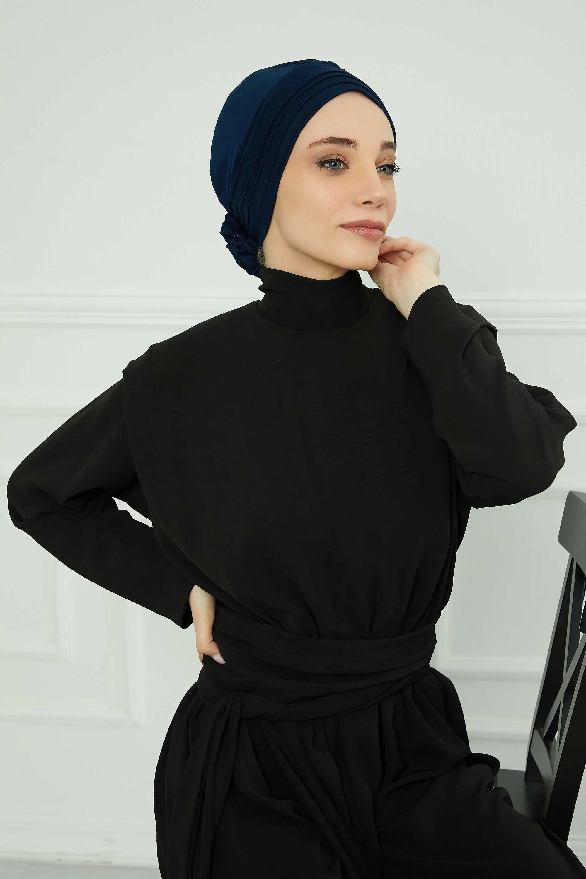 Pleated Instant Turban made from High Quality Combed Cotton, Comfortable Pre-Tied Turban Hijab, Flexible Chemo Cancer Bonnet Headwear,B-74