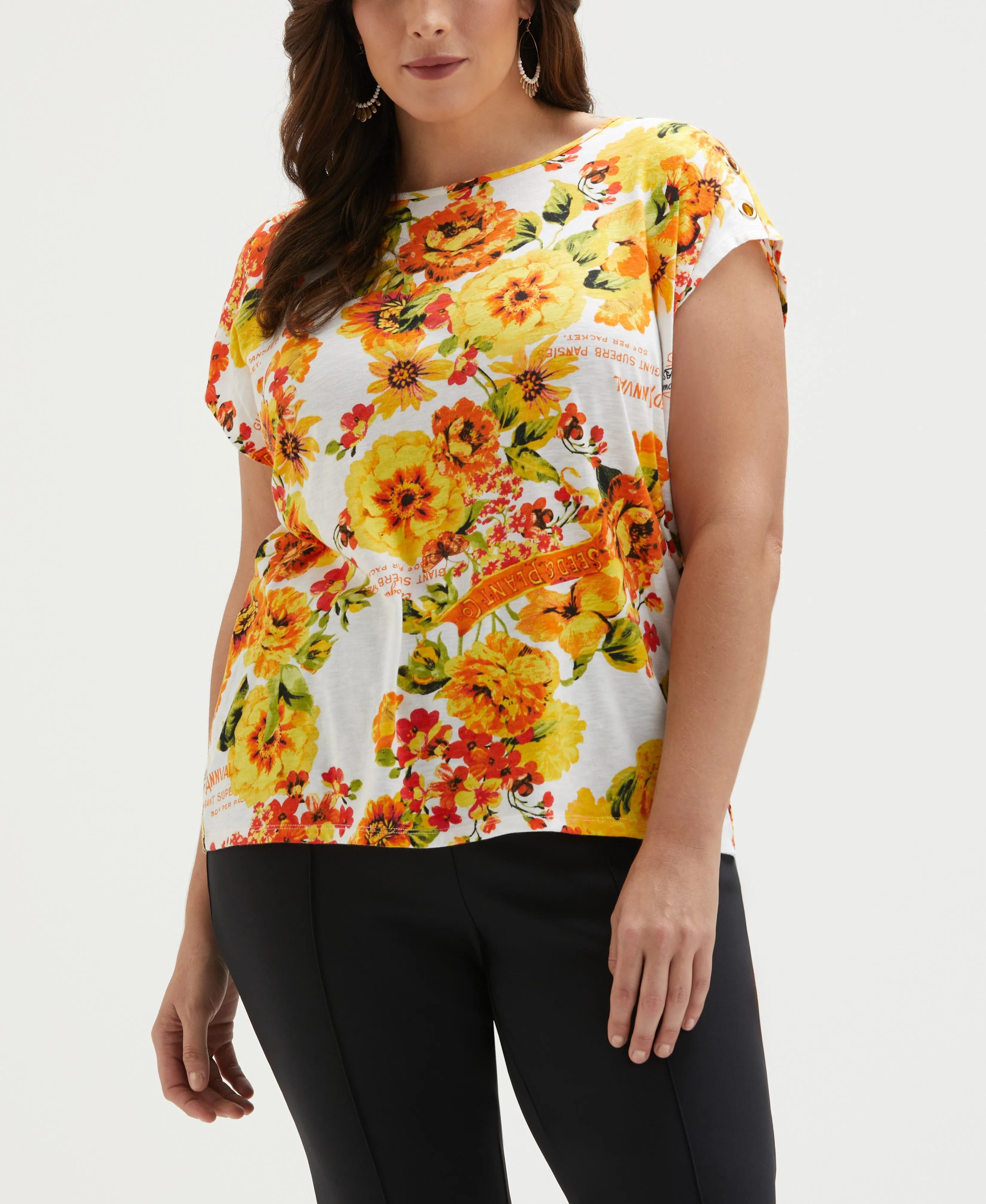 Plus Size Seed Packet Print Rivet Detail Tank Top