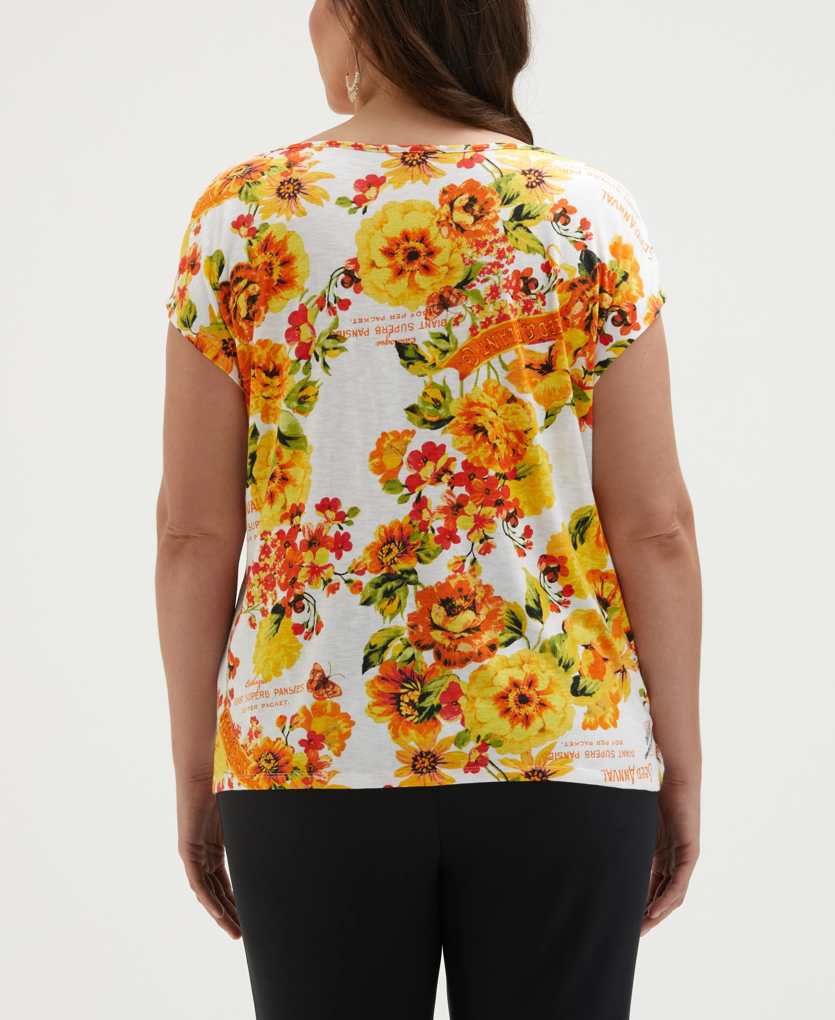 Plus Size Seed Packet Print Rivet Detail Tank Top