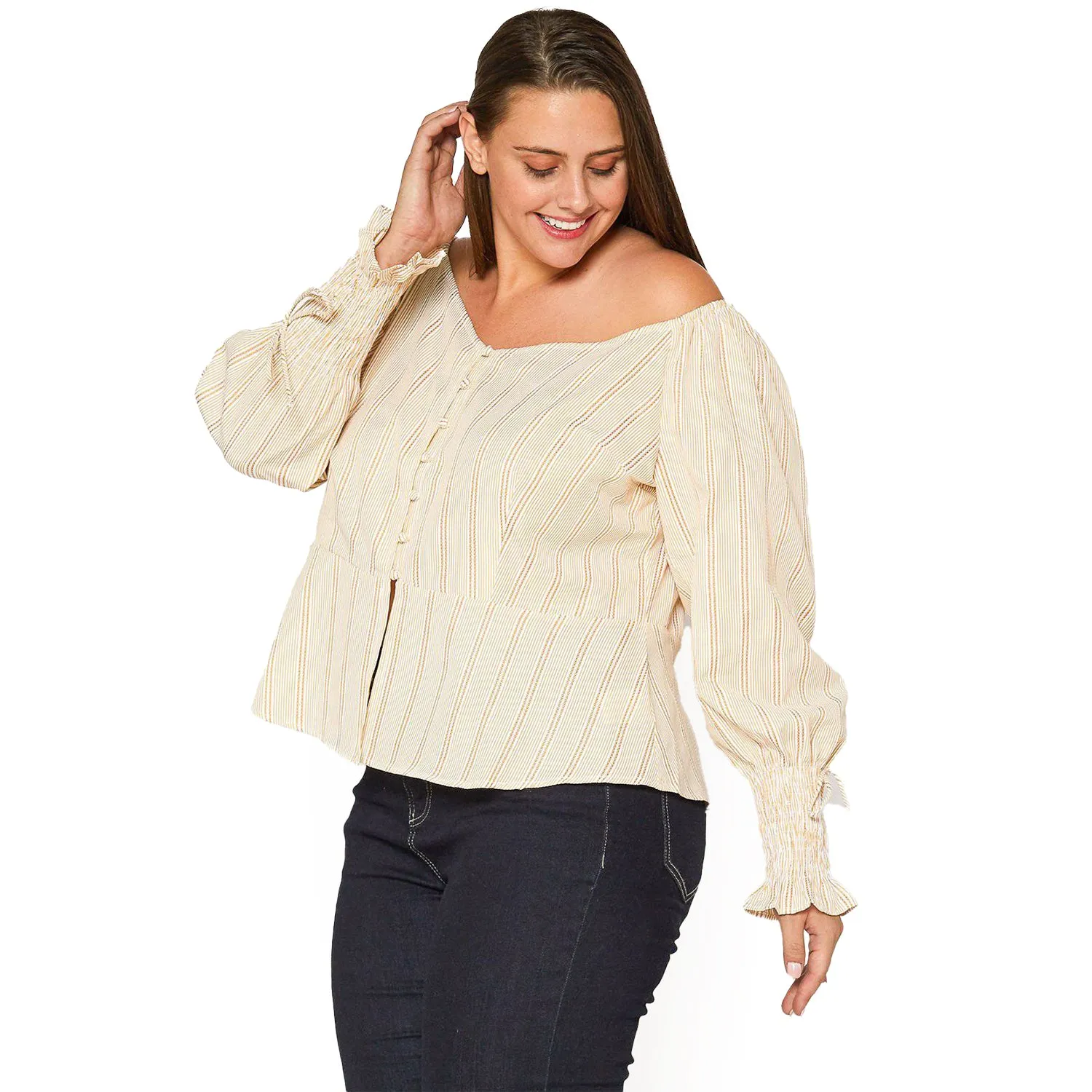 Plus Size Smocked Sleeve Wrap Blouse in Yellow