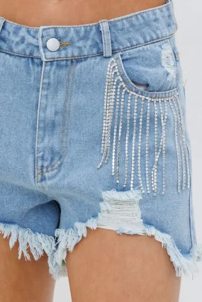 Presley Rhinestone Denim Shorts- Denim