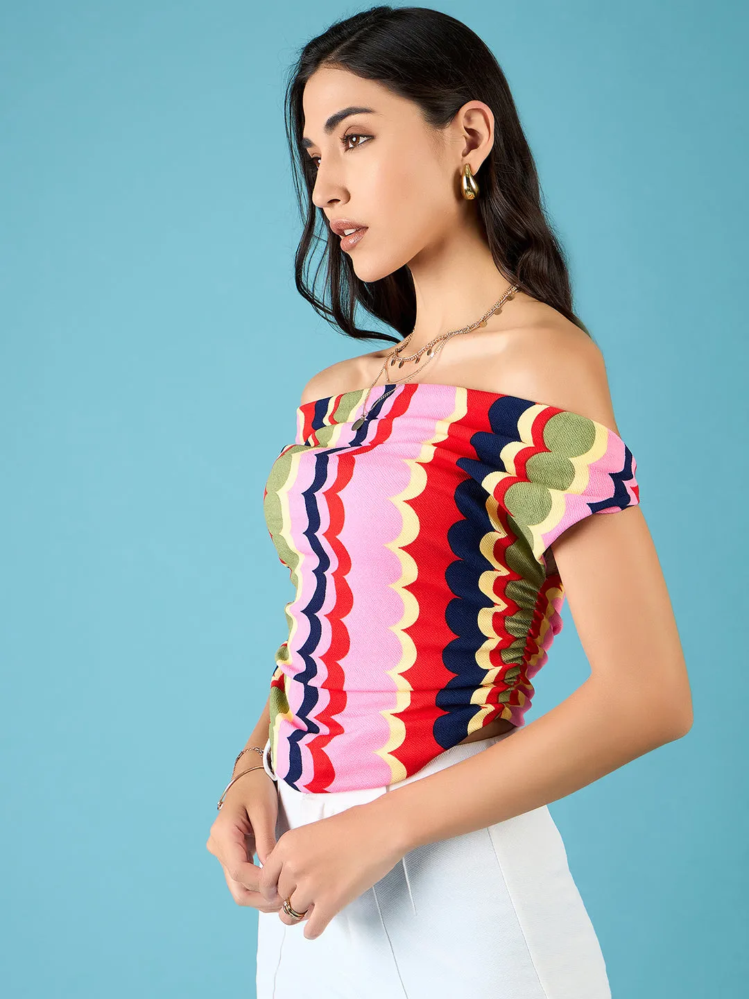 Printed Cotton Stretchable Draped Crop Top