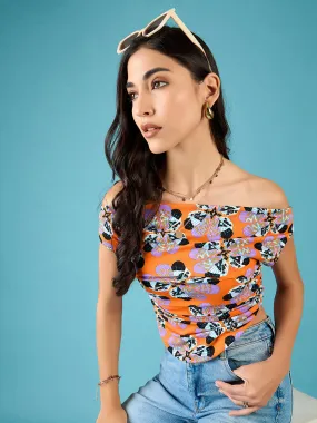 Printed Cotton Stretchable Draped Crop Top