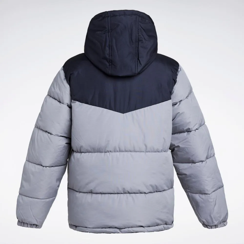 Reebok Apparel Men Classic Colorblock Reversible Puffer Jacket PURE GREY/BLACK