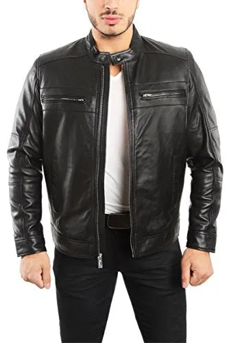 REED EST. 1950 Men's Genuine Lambskin Leather Biker Jacket - Imported