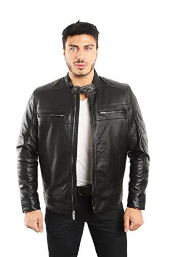 REED EST. 1950 Men's Genuine Lambskin Leather Biker Jacket - Imported