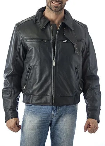 REED Men's Vented Leather Motorcycle Jacket with Biker Neck Warmer - Imported