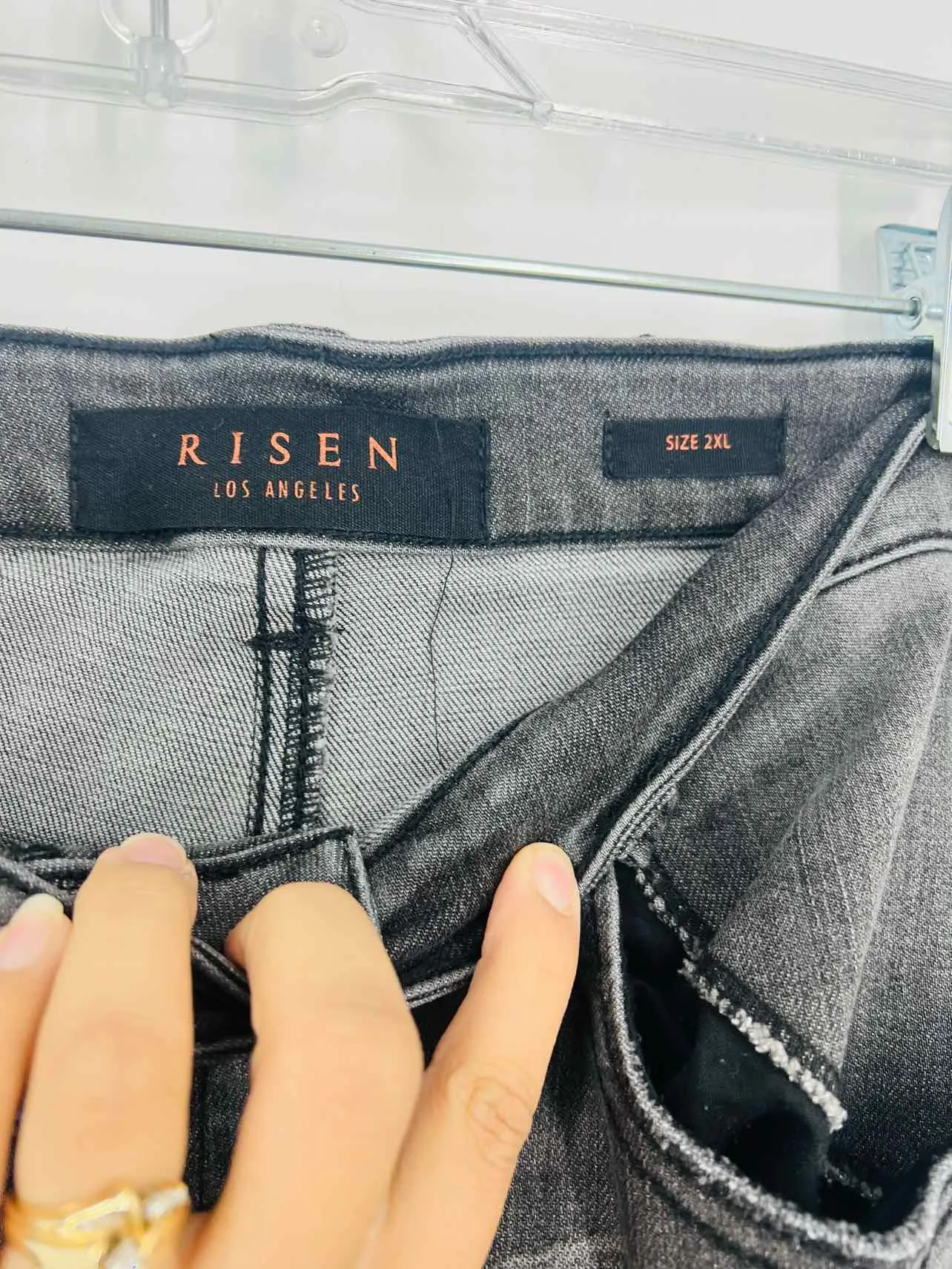 Risen Size 2X Charcoal Frayed Denim PLUS Jeans-Plus