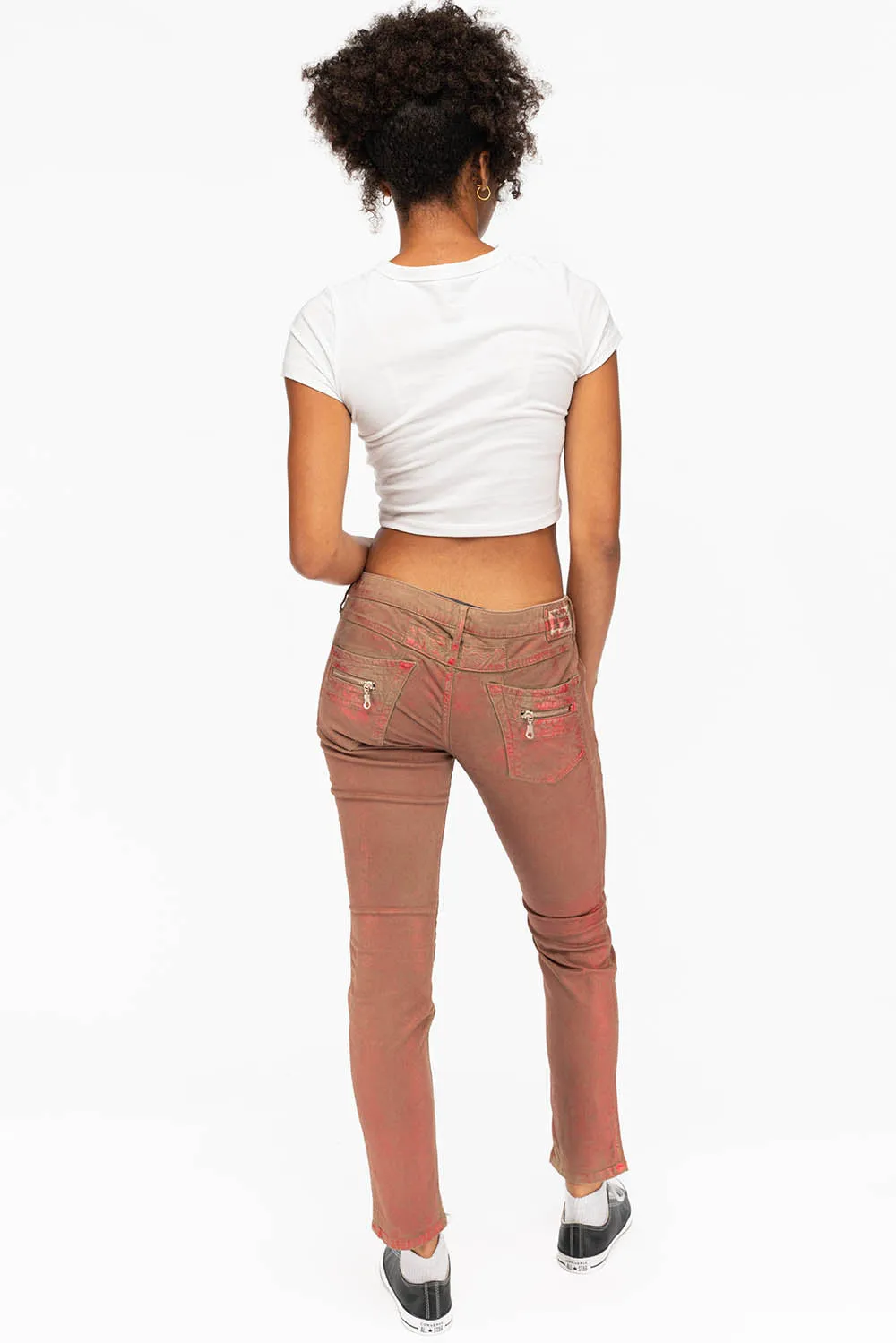 ROBIN'S BIKER WOMENS JEANS IN KHAKI RED FOIL