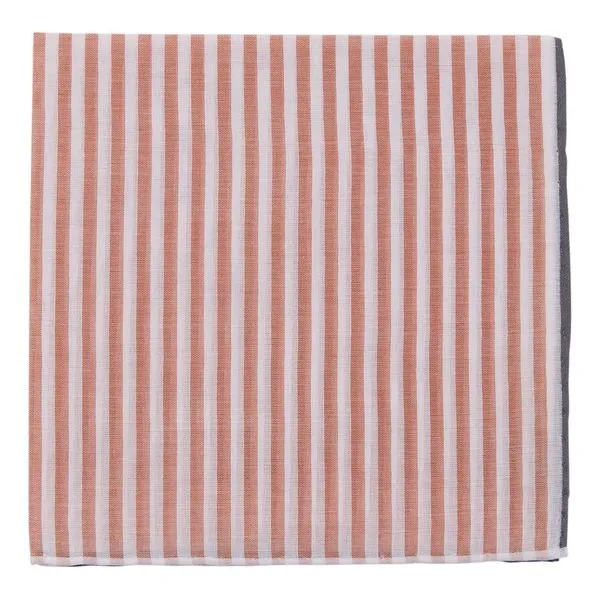 Simonnot Godard Light Brown & White Striped Cotton Pocket Square