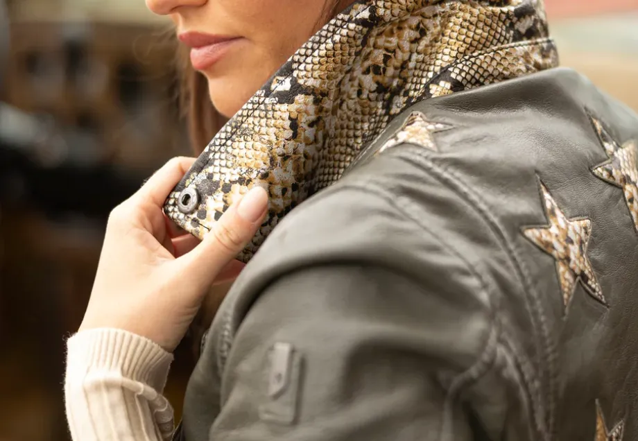 SNAKE PRINT STARS Leather Jacket