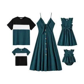 Teal Matching Family Outfit - Dresses & T-Shirts for Mom, Dad and Baby