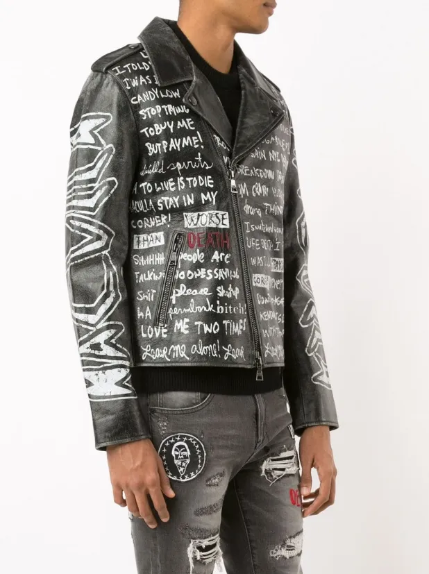 TEXT PRINT BIKER JACKET