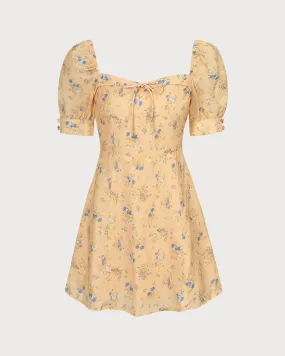 The Yellow Sweetheart Neck Floral Mini Dress