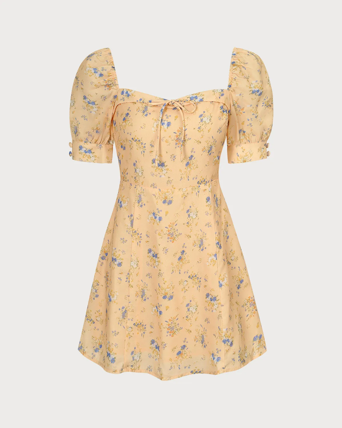 The Yellow Sweetheart Neck Floral Mini Dress