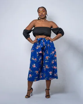 Tilly Ankara High Waisted Culottes | Blue Chiffon Floral Print