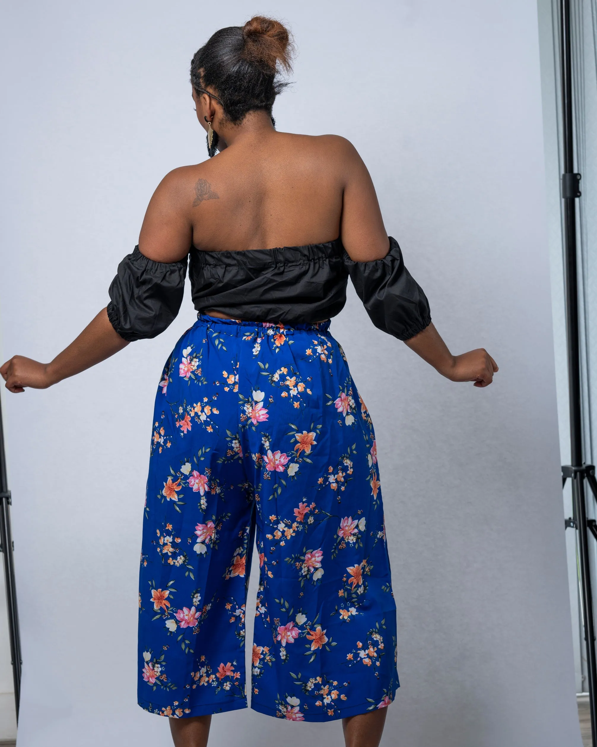 Tilly Ankara High Waisted Culottes | Blue Chiffon Floral Print